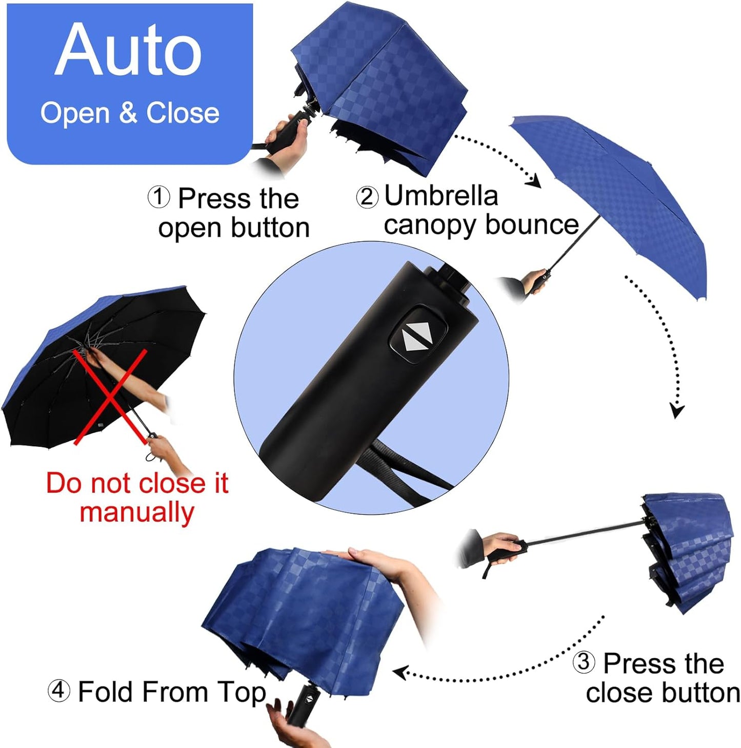 Satol 46/54/62 Inch Large Golf Umbrella, Windproof 10 Ribs Automatic Open/Close Oversize Double Canopy Vented Portable Folding Travel Umbrellas, UPF 50+ Sun & Rain Compact Umbrellas for Outdoor