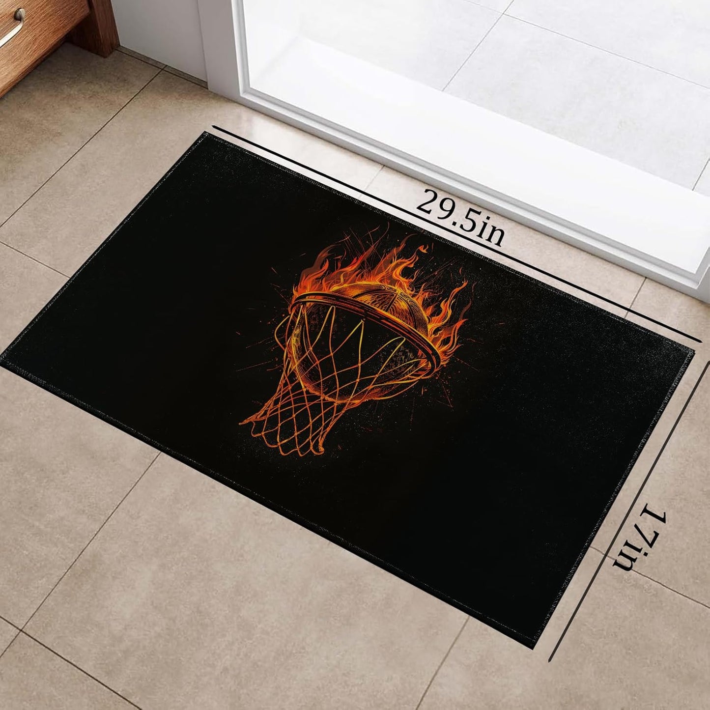 Basketball Fire Indoor Doormat, Non-Woven Fabrics Non Slip Floor Mat 17x29.5 in Area Rug Quick Absorbent Entrance Rug Front Door Mat, Welcome Mats Entryway Rug Doormats for Kitchen Home Bedroom