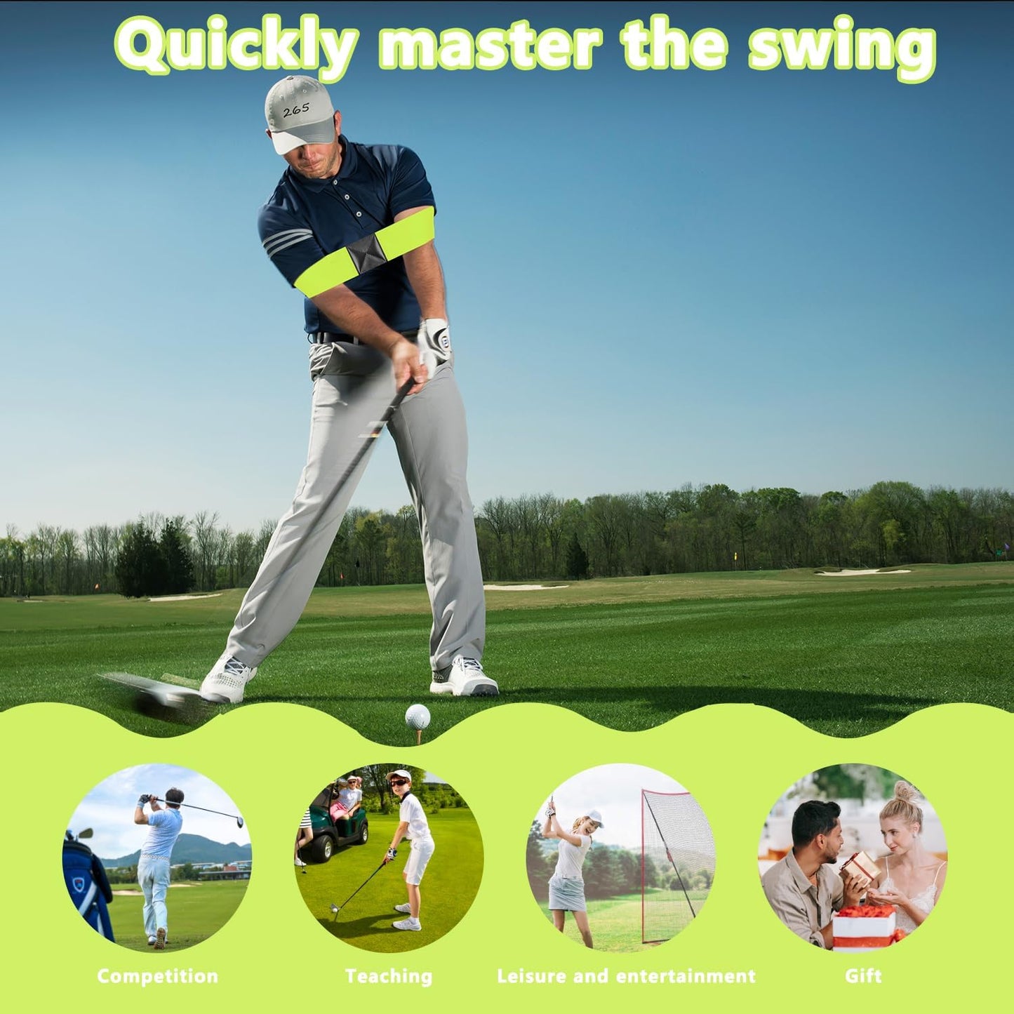 Golf Swing Training Aid-Elastic Arm Gesture Corrector Belt for Beginners,Portable Dual-Shoulder Design for Smoother Swings.Golf Accessories for Practice-Strength,Tempo Training.