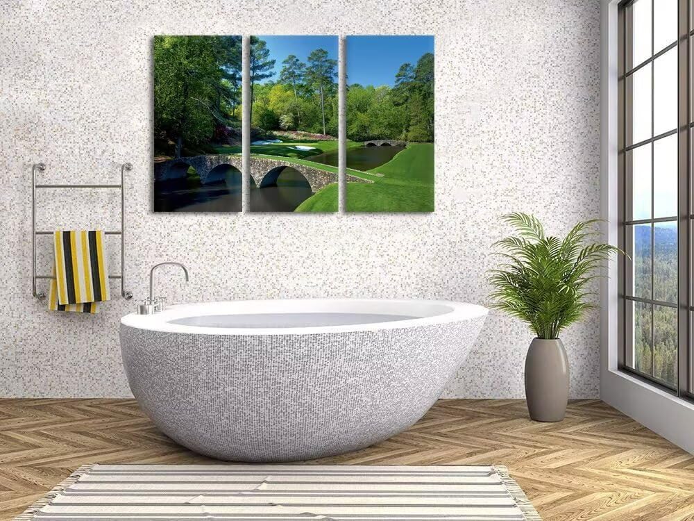 chenchenArt Golf Course Wall Art for Living Room Bedroom Home Decorations Augusta National Golf Course Pictures Posters Canvas Prints Modern Artwork Framed Ready to Hang(14''W x 28''H x3)