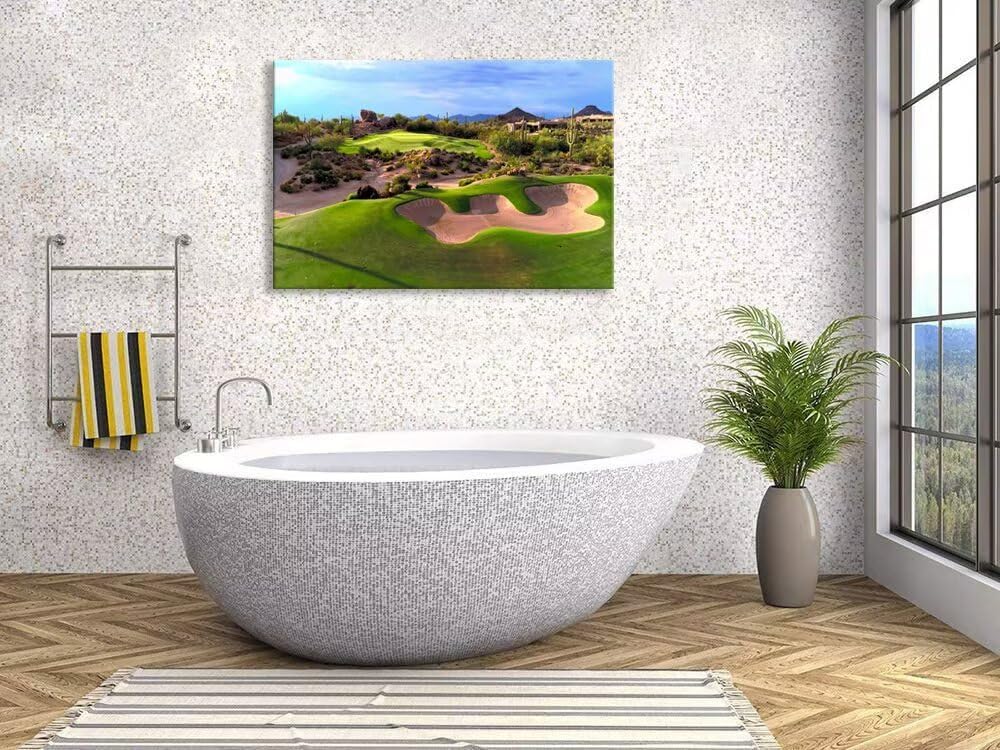 Arizona Desert Golf Course Canvas Wall Art Prints Golf Course Wall Decor for Living Room Bedroom Bathroom Home Decorations Golf Course Picture Framed Artwork Ready to Hang(12''H x 16''W)