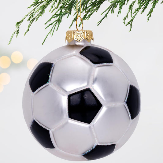 3.15” Christmas Soccer Ball Glass Blown Ornament, 2025 Hand-Painted Sports Ball Decoration for Xmas Tree Holiday Decor Gifts