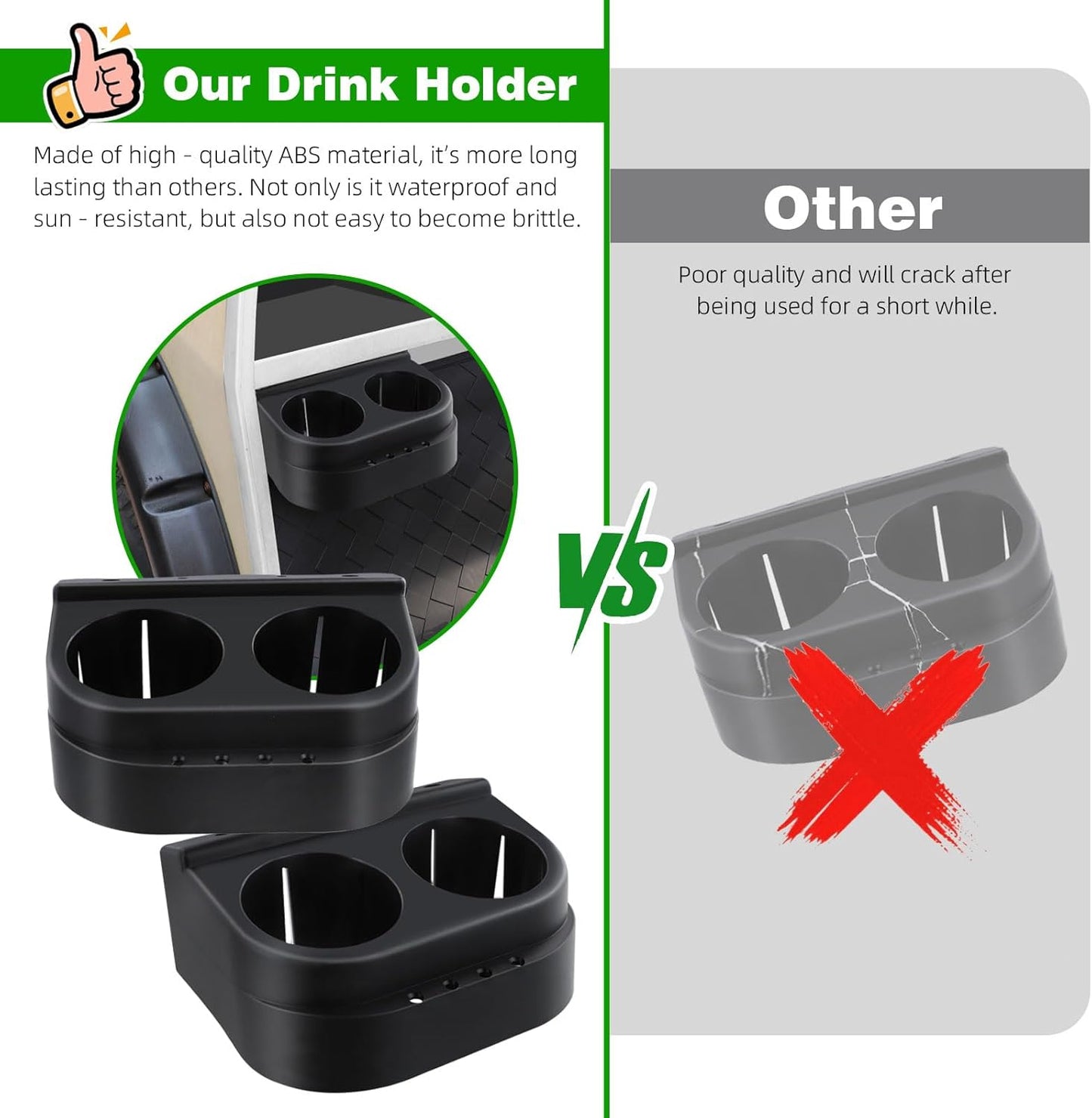 Roykaw Golf Cart Dual Cup Holder Compatible with Club Car DS 1993-Newer G&E Models, DS Cup Drink Holder, OEM# 1016811, 101708301, 2 Pack