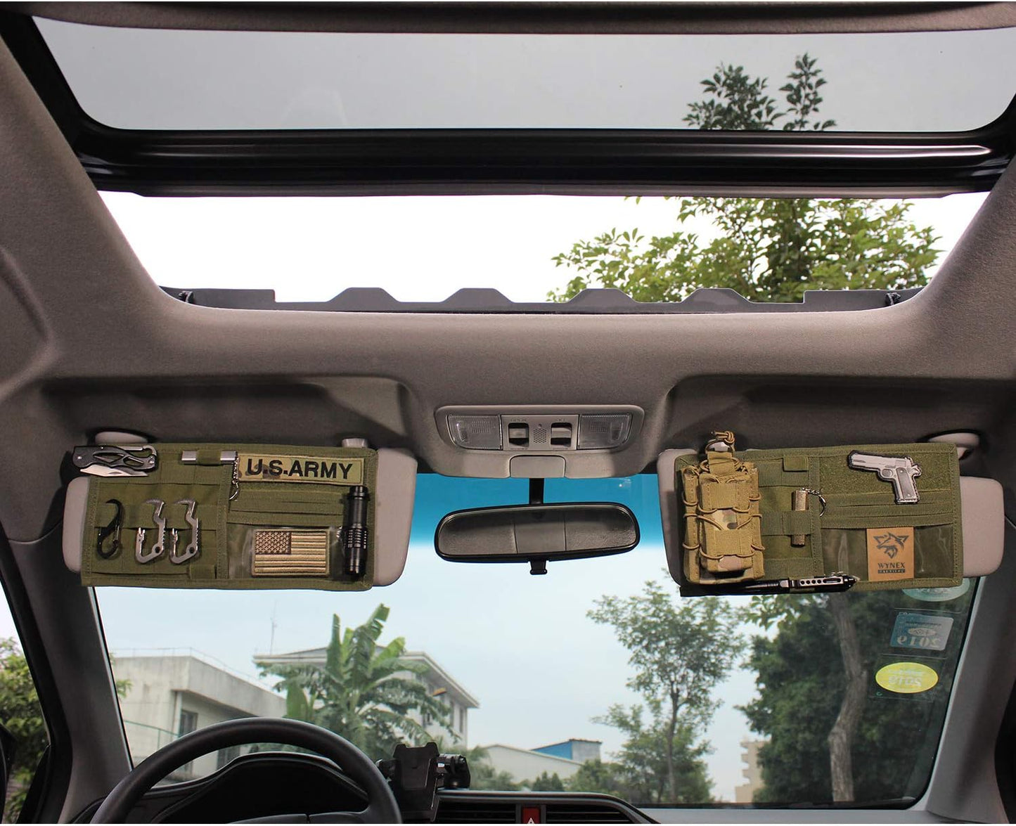 WYNEX Car Sun Visor Organizer with MOLLE Panel | Universal Car Storage Pouch, Compatible Sedan, Suvs, and Vans | for Small Tools, Glasses & Documents