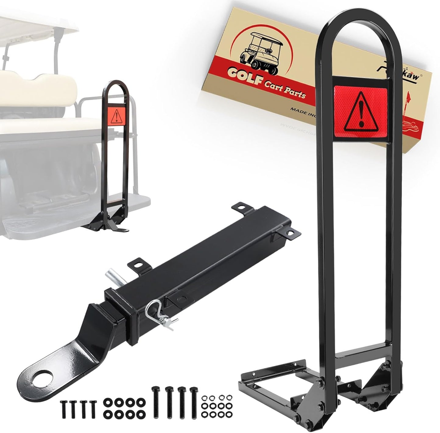 Roykaw Golf Cart Rear Seat Grab Bar & Trailer Hitch with Receiver Assembly Universal Compatible with EZGO Club Car Yamaha, Convenient to Tow and Easy to Instal