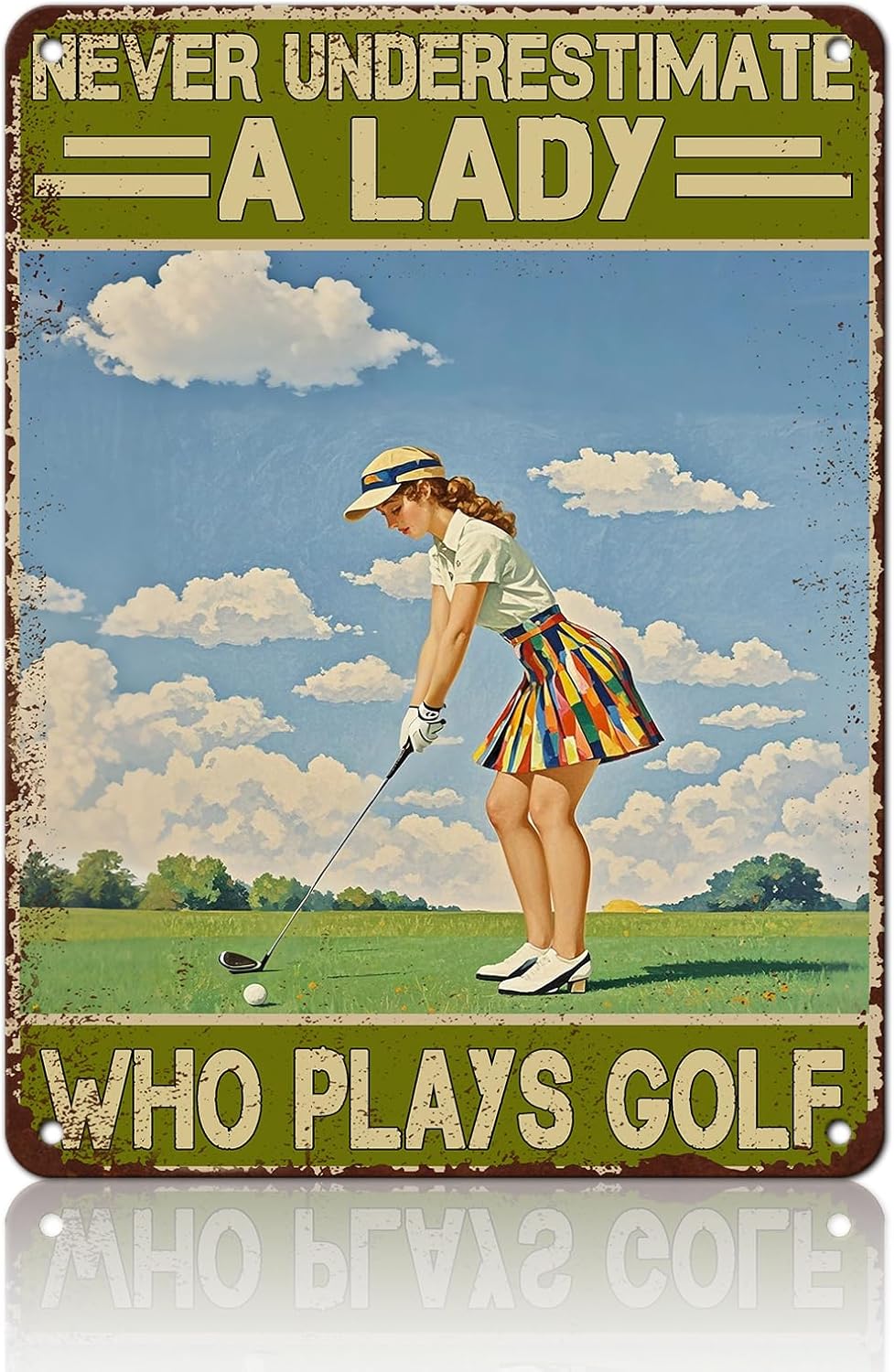 Golf Vintage Tin Sign Metal Sign Never Underestimate A Lady Who Plays Golf Iron Painting Vintage Wall Decoration Poster For Home Club Man Cave Sign 12x16 Inch