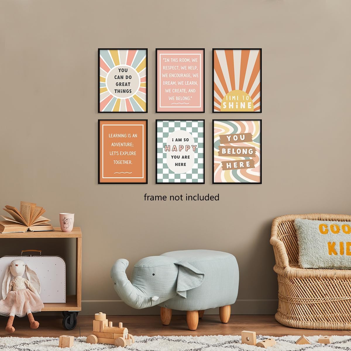 Set of 6 Boho Inspirational Classroom Posters, Positive Affirmations Growth Mindset Canvas Wall Art, Modern Classroom School Posters Wall Decor, Bulletin Board Educational Decor 12x16in Unframed