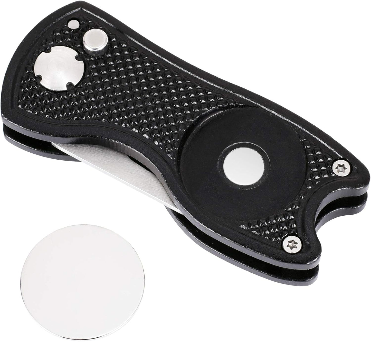 Mile High Life Golf Divot Repair Tool, All Metal Foldable Divot Tool with Pop-up Button & Magnetic Ball Marker, 2-6 Pack