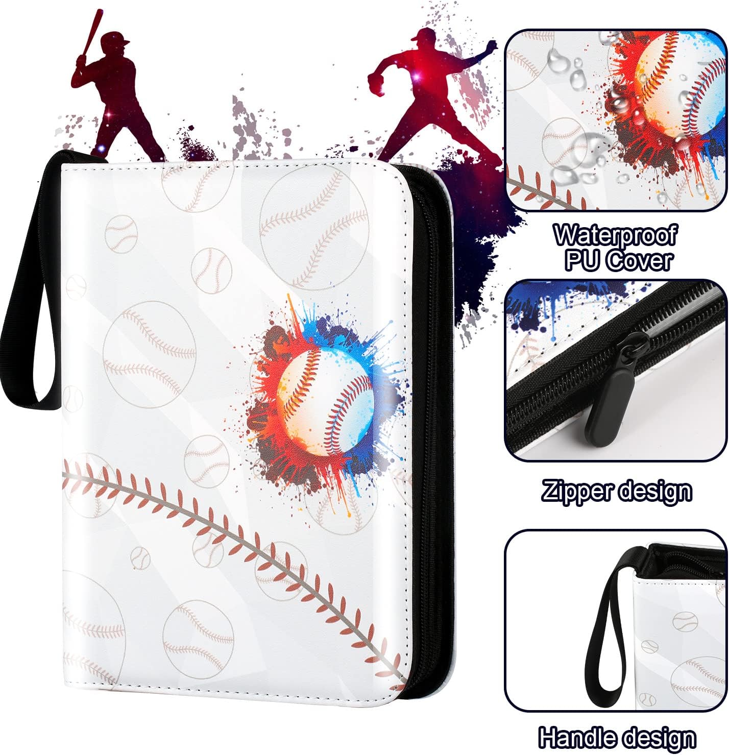 Baseball Card Binder with Sleeves, Sports Card Binder Collectible Trading Card Albums Fits Cards with 50 Removable Sleeves (White, 900 Pockets)