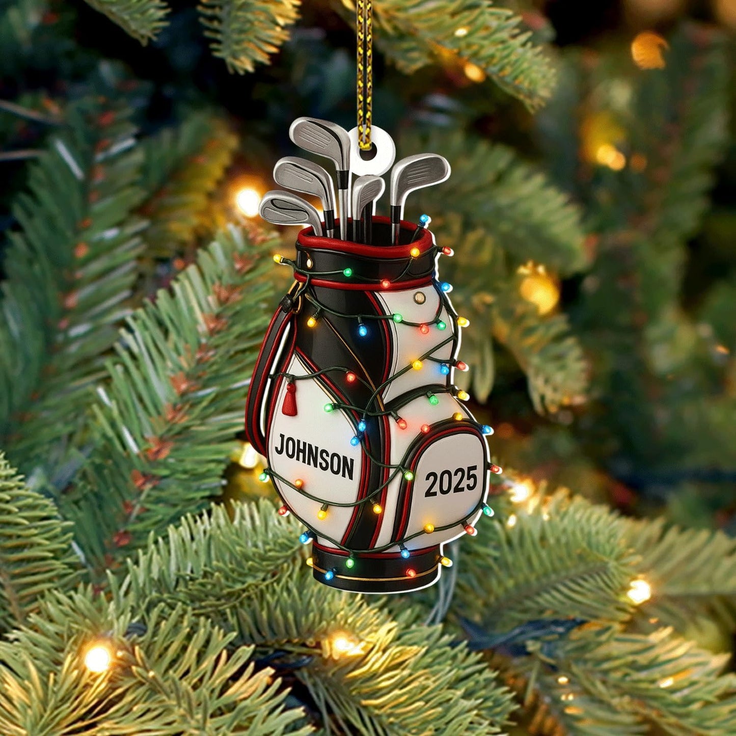 Personalized Golf Christmas Ornament 2025, Custom Name Bag, and Golfer Outfit Gilf, Ball Head Ornament with Santa Hat, Gifts for Golf Lovers 7