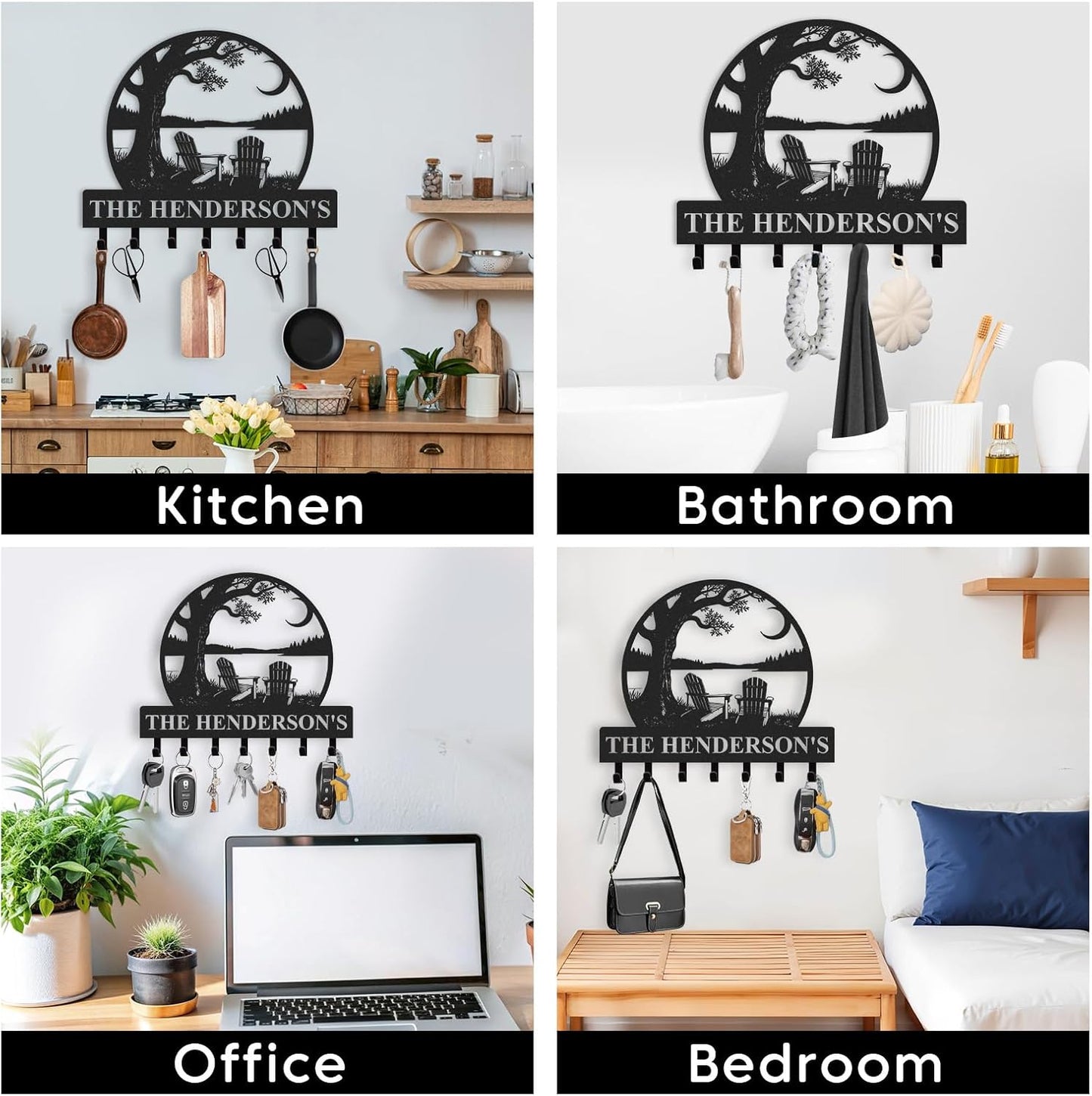 Personalized Metal Key Holder Wall Mount, Key Holder for Wall, Custom Camping Design Key Organizer Rack with Hooks, Coat Rack, Key Hanger Decor for Living Room Bedroom Farmhouse, Camper Decor