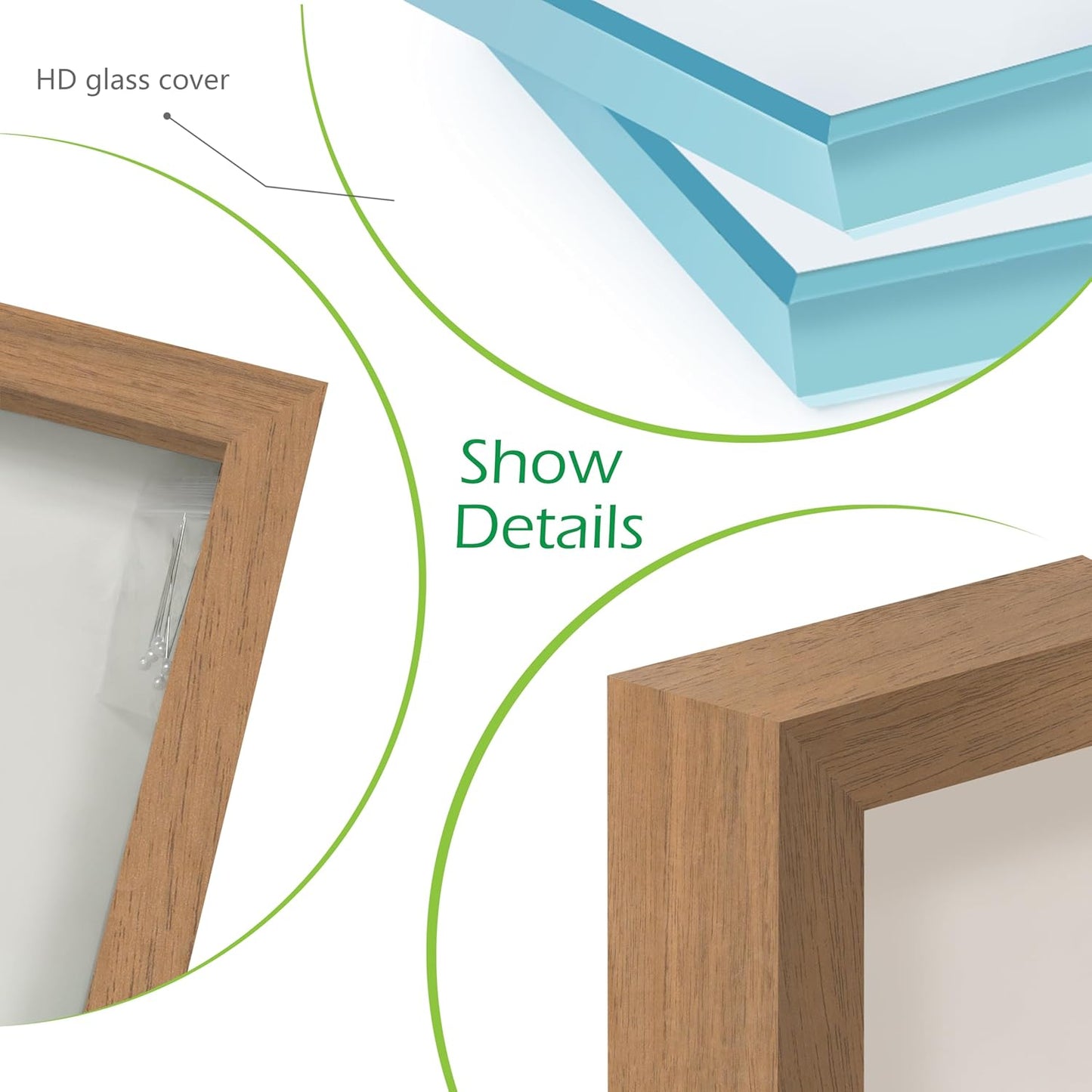 FrameWorks 8” x 8” Golden Oak Wooden Shadow Box Frame – Display Case with Soft Felt Back, Memory Box with Tempered Glass, Display Box with Elegant White Ball Push Pins, Wooden Flower Box