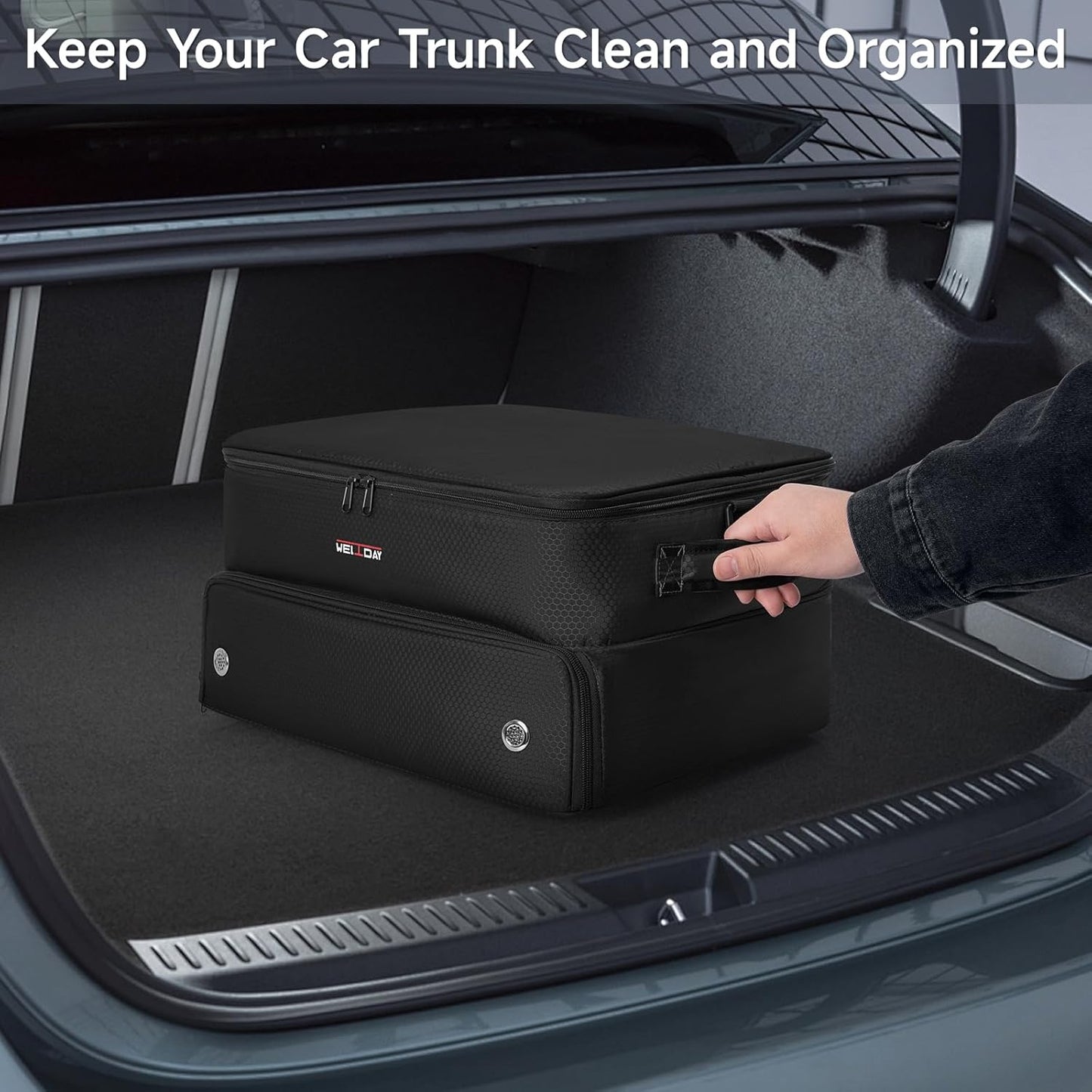 ANILD Golf Trunk Organizer, 2 Layer Golf Storage Case with Separate Ventilated Compartment for 2 Pair Shoes, for Balls, Tees, Clothes, Gloves, Accessories, Golfer Gifts