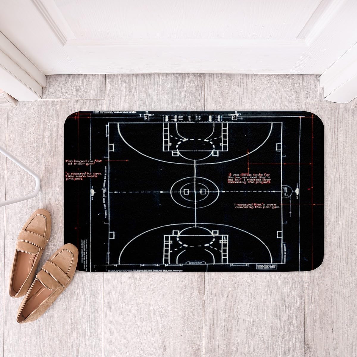 Feelyou Basketball Soft Fleece Door Carpet Ball Sport Game Polyester Bath Rug for Kids Boys Girls Sport Theme Non Slip Bath Mat Basketball Court Plan Bathroom Floor Indoor Doormat,16x24 Inch
