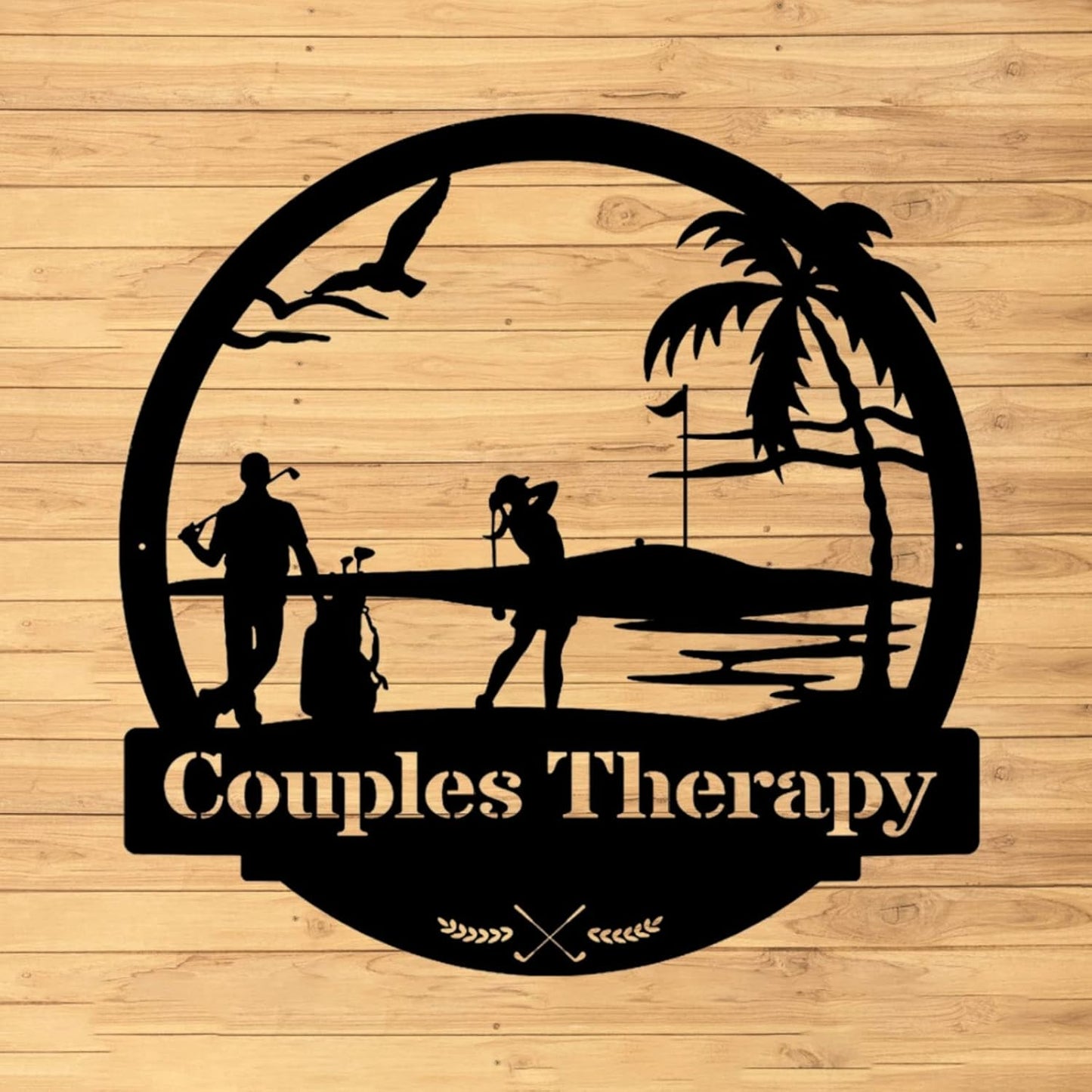 Custom Golf Metal Wall Sign - Personalized Golf Metal Wall Art - 18 inches Black Rectangular Couples Therapy Love Theme Wall Decor