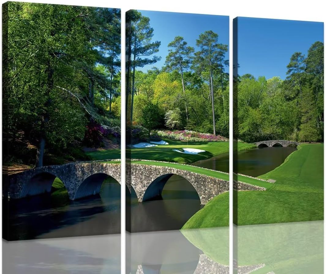 chenchenArt Golf Course Wall Art for Living Room Bedroom Home Decorations Augusta National Golf Course Pictures Posters Canvas Prints Modern Artwork Framed Ready to Hang(12''W x 24''H x3)