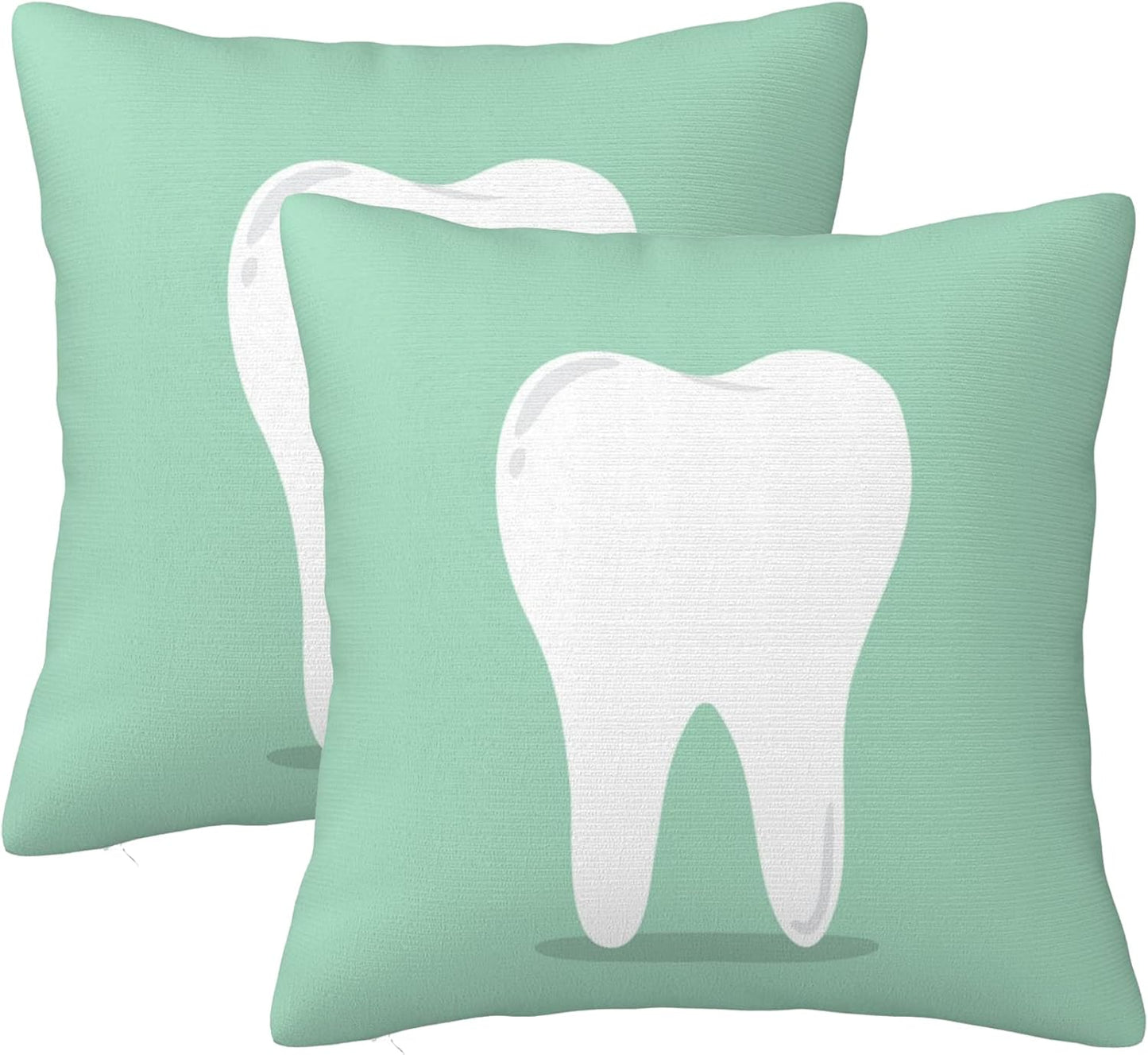 Tooth Throw Pillow Covers 18x18 Inch Farmhouse Home Room Decor for Bedroom Living Room Sofa Car Cushion Pillow Case Teeth Dental Dentist, Set of 2