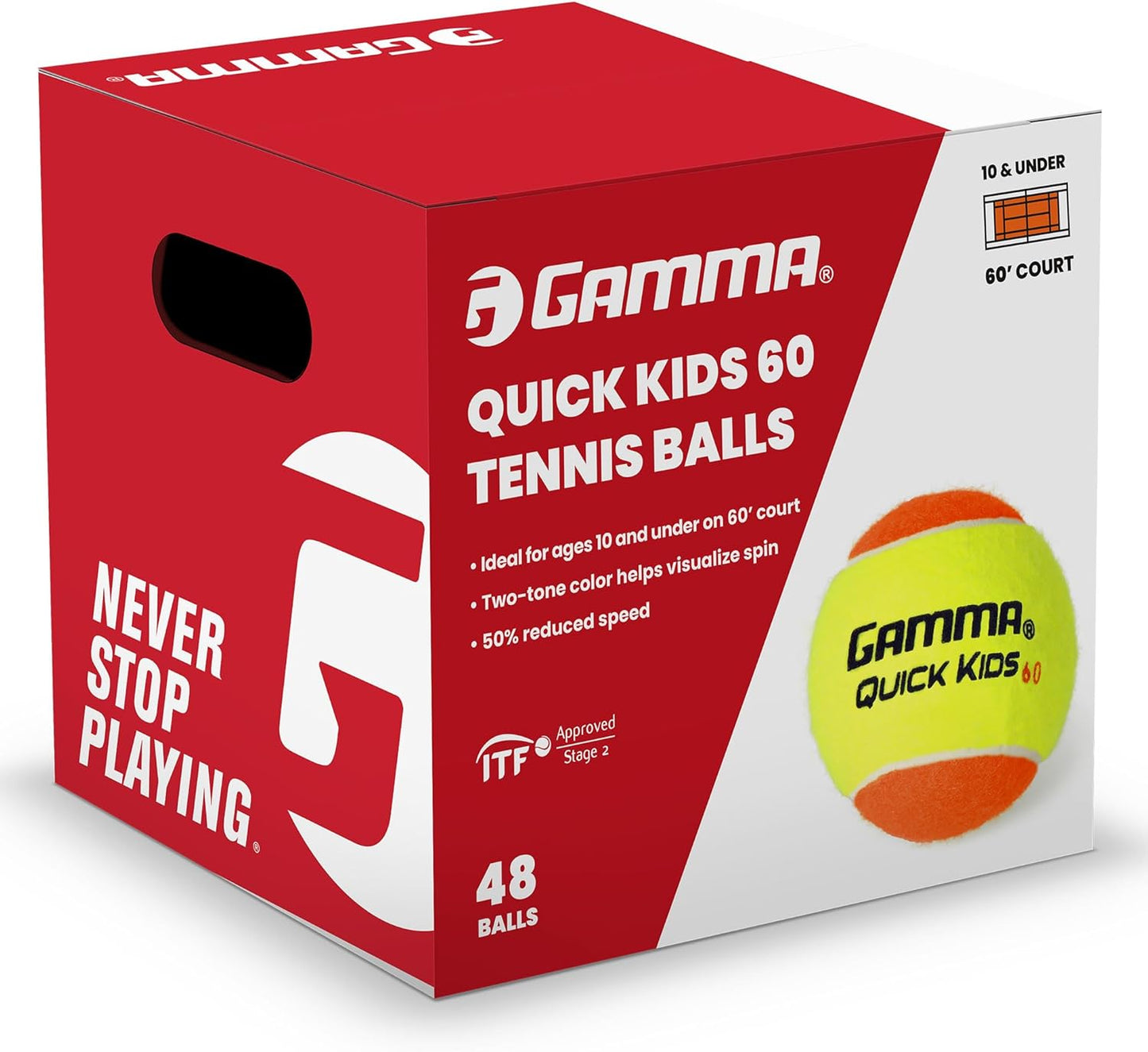 GAMMA Quick Kids 36, 60, & 78 Training Tennis Balls for Kids & Beginners, Low-Compression Core Reduces Speed & Bounce, Great for Tennis Practice, USTA & ITF Approved for Use in 10 & Under Tournaments