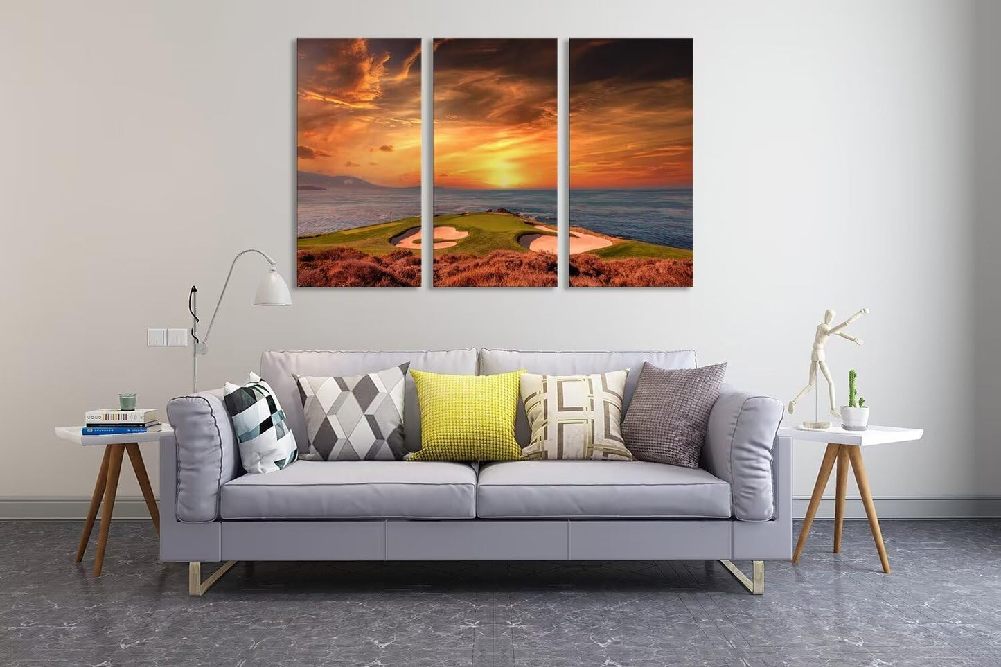 Pebble Beach Golf Course Wall Art for Living Room Bedroom Bathroom Home Decorations Monterey California Golf Course Pictures Posters Framed Artwork Canvas Prints Ready to Hang(14''W x 28''H x3)