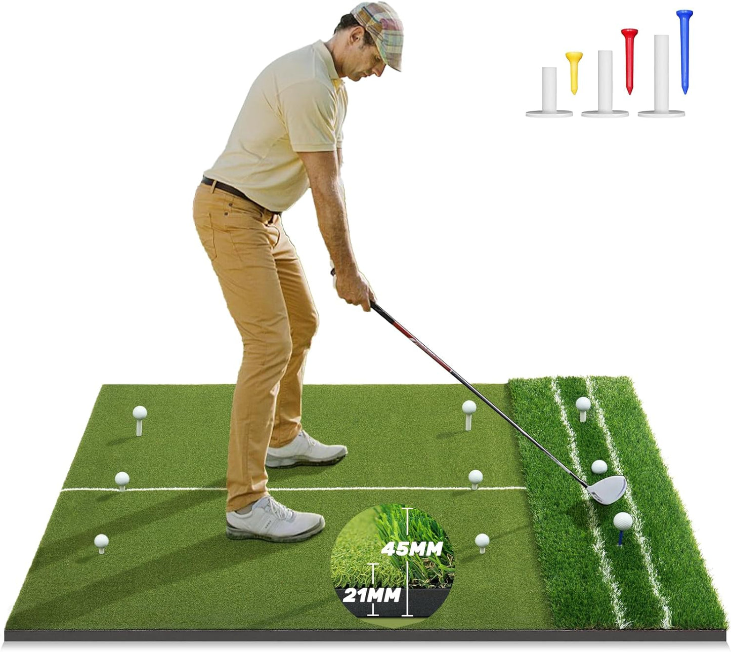 Premium Dual-Turf 5x4ft Golf Mat: Upgraded Golf Hitting Mat, Alignment & Angle of Approach Aid, Indoor/Outdoor Practice, Green