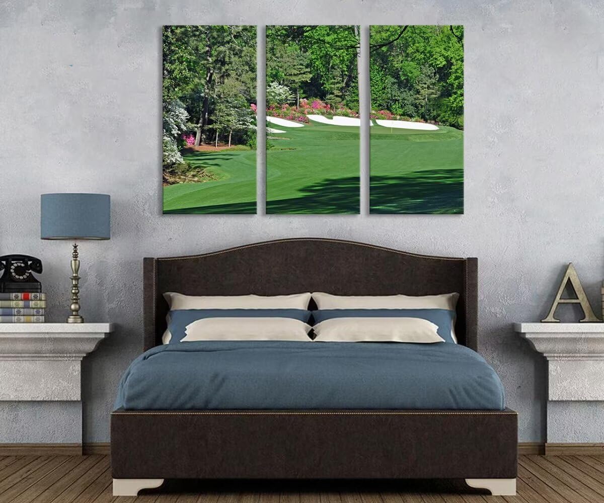 Augusta National Golf Course Wall Art Pictures - Augusta Golf Course Wall Decor for Living Room Bedroom Bathroom Home Decorations Golf Posters Canvas Prints Framed Ready to Hang(20''W x 40''H x3)