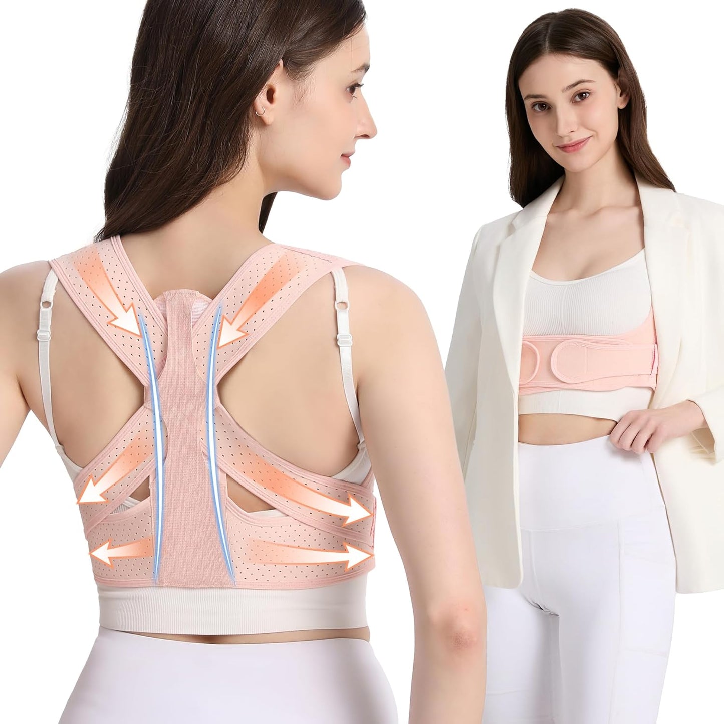 WNIEYO Back Brace Posture Corrector for Women Shoulder Straightener for Upper and Lower Back Pain Improving Postura Support Belt for Scoliosis (Pink XS/S)