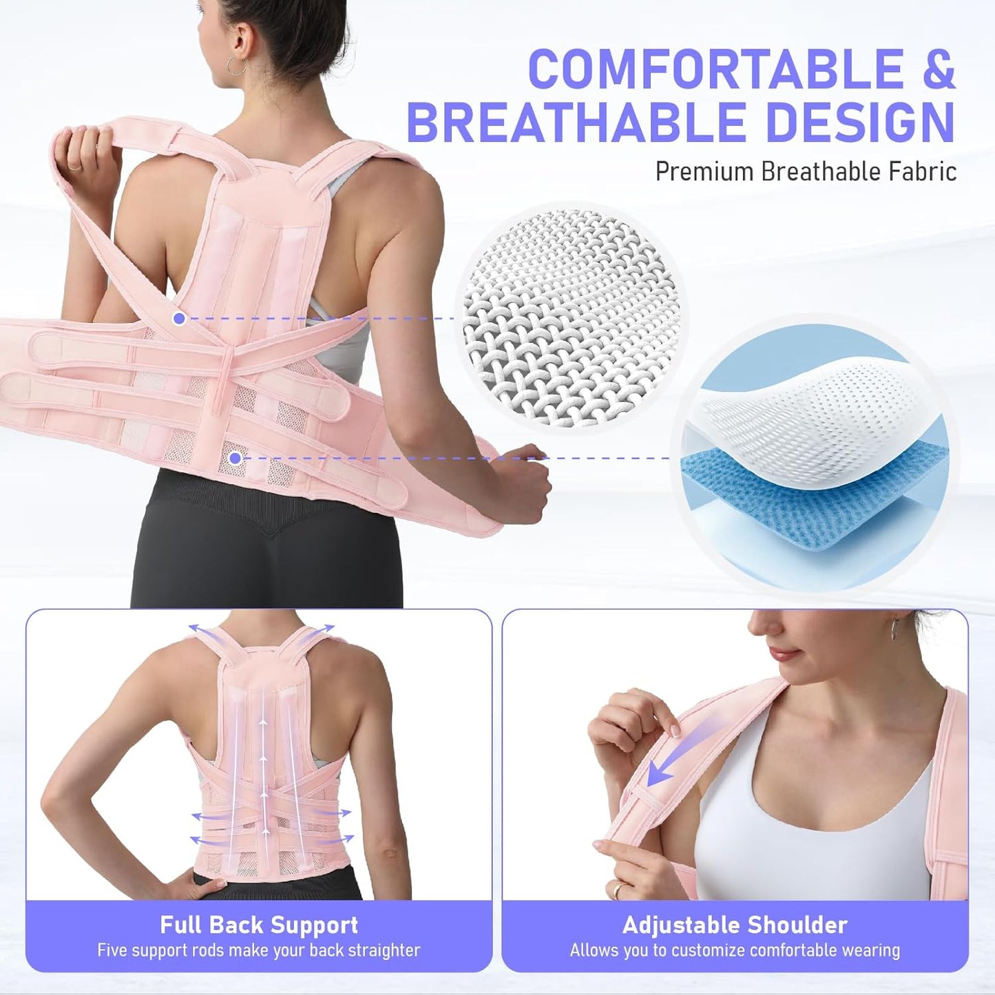 Posture Corrector for Women and Men, Back Brace with Full Back Support, Adjustable Shoulder Straightener for Upper & Lower Back Pain Relief, Scoliosis, Hunchback (Large, Pink)