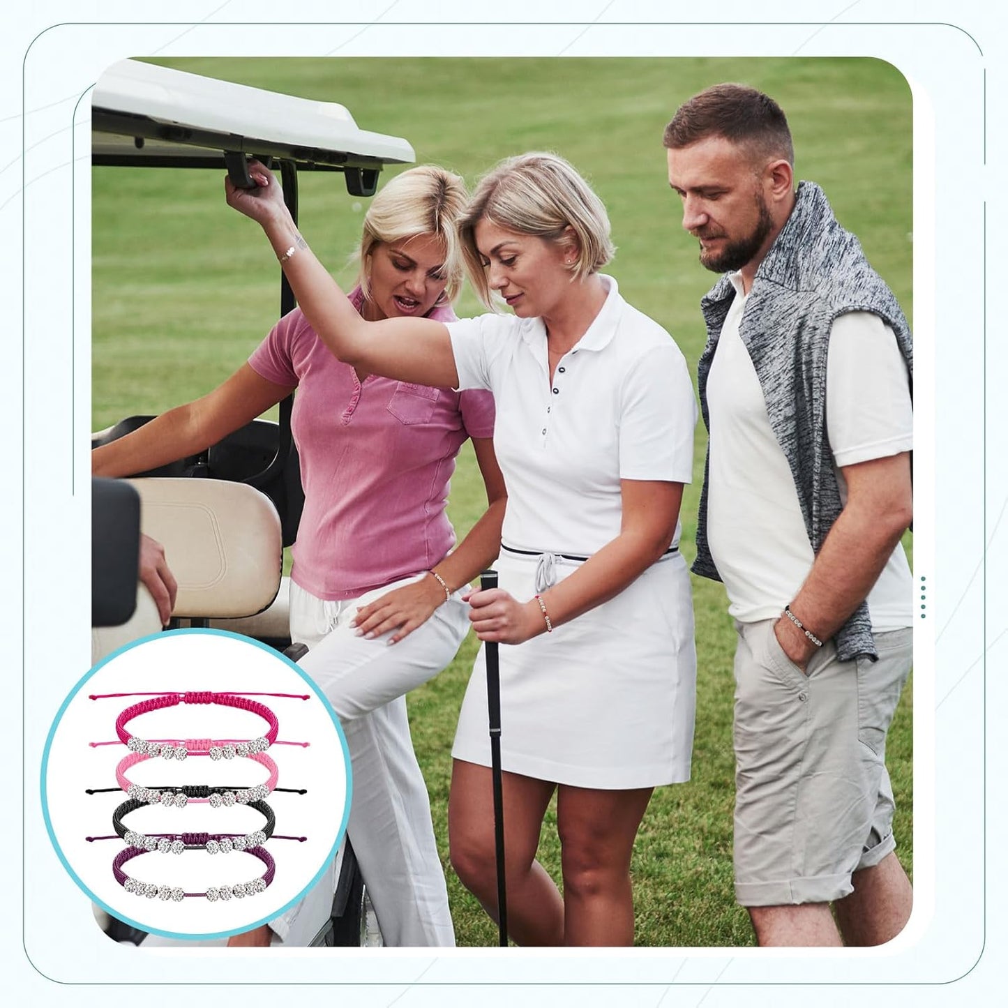 Quelay 4 Set Golf Rhinestones 10 Beads Score Counter Bracelets with Storage Gift Box Multicolor Adjustable Golf Stroke Counting Accessories for Women Christmas New Year Gifts