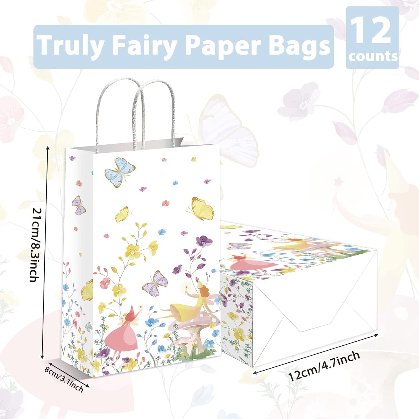 gisgfim 12pcs Truly Fairy Paper Treat Bags with Handles Talking Party Supplies Bags Tea Luncheon Garden Birthday Party Decoration Supplies
