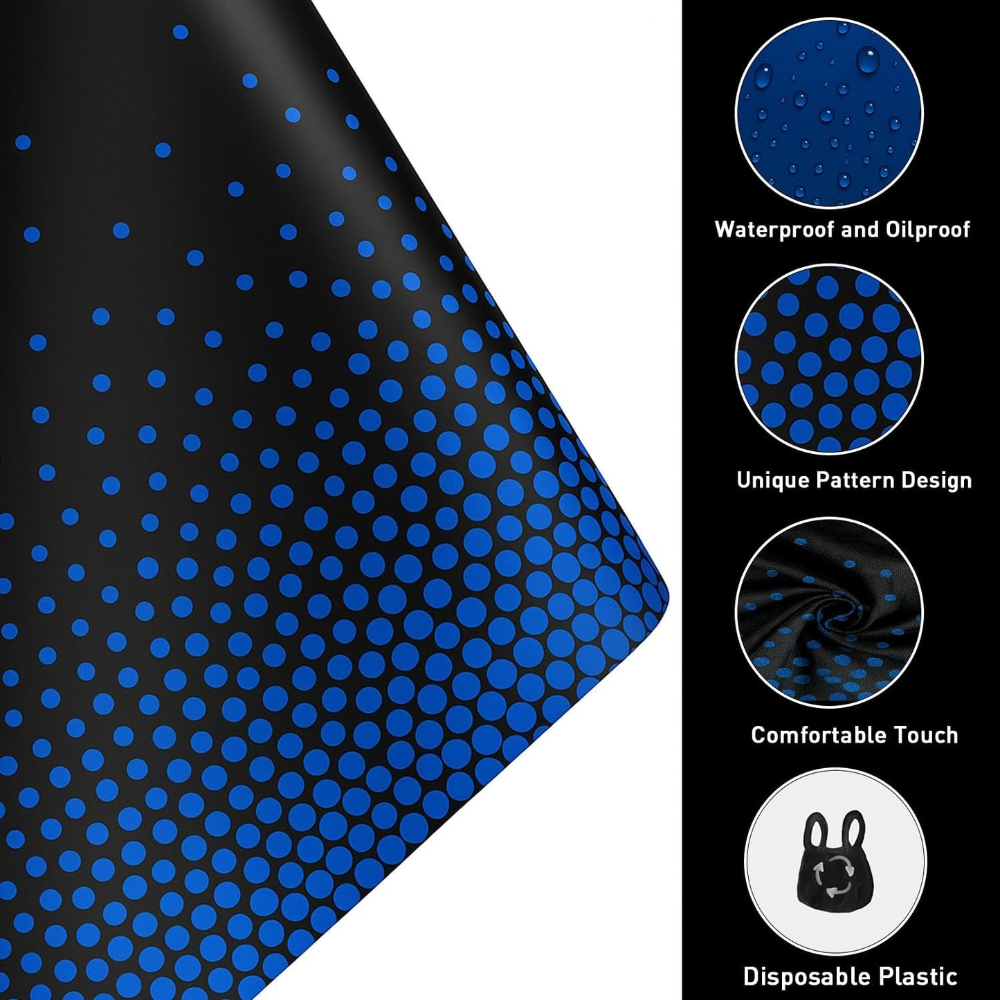 2in1 Disposable Plastic Tablecloths 54" x 108" Black and Blue Dot Kitchen Table Cloth Rectangle Table Cover for Wedding Birthday Baby Shower Anniversary Christmas Graduation (Black/Blue, 8 Pack)