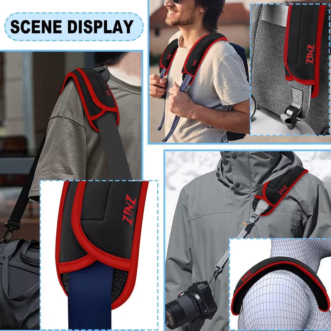 ZINZ 2-Pack Universal Shoulder Pad with Ultra Thick Cushion for Bag Luggage Bag Crossbody, Plus Long & Anti-Slip & Breathable,Black-Wine Edge