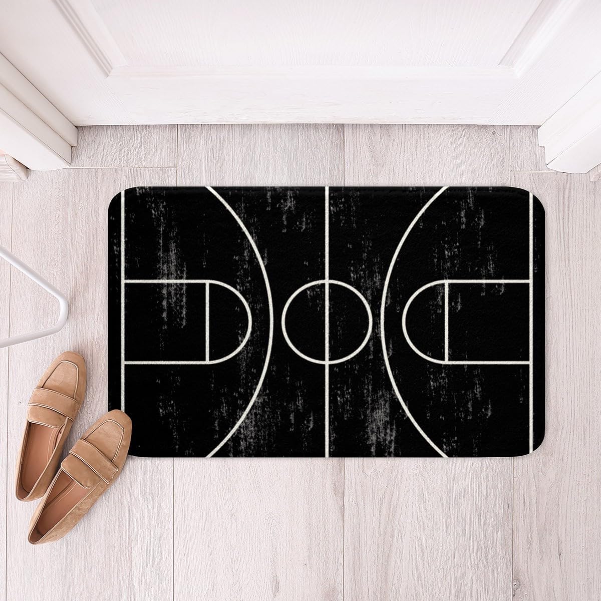 Feelyou Basketball Polyester Bath Rug Black White Soft Fleece Door Carpet for Kids Boys Girls Basketball Court Print Non Slip Bath Mat Ball Game Bathroom Floor Indoor Doormat,20x32 Inch