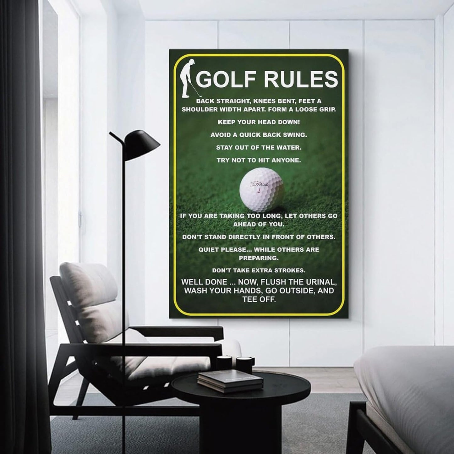 Funny Golf Rules Sign, Unique Man Cave Wall Art, Humorous Golfer Gift, Canvas Painting Posters And Wall Art Pictures Are Used For Room Aesthetics And Decoration 16x24inch(40x60cm)
