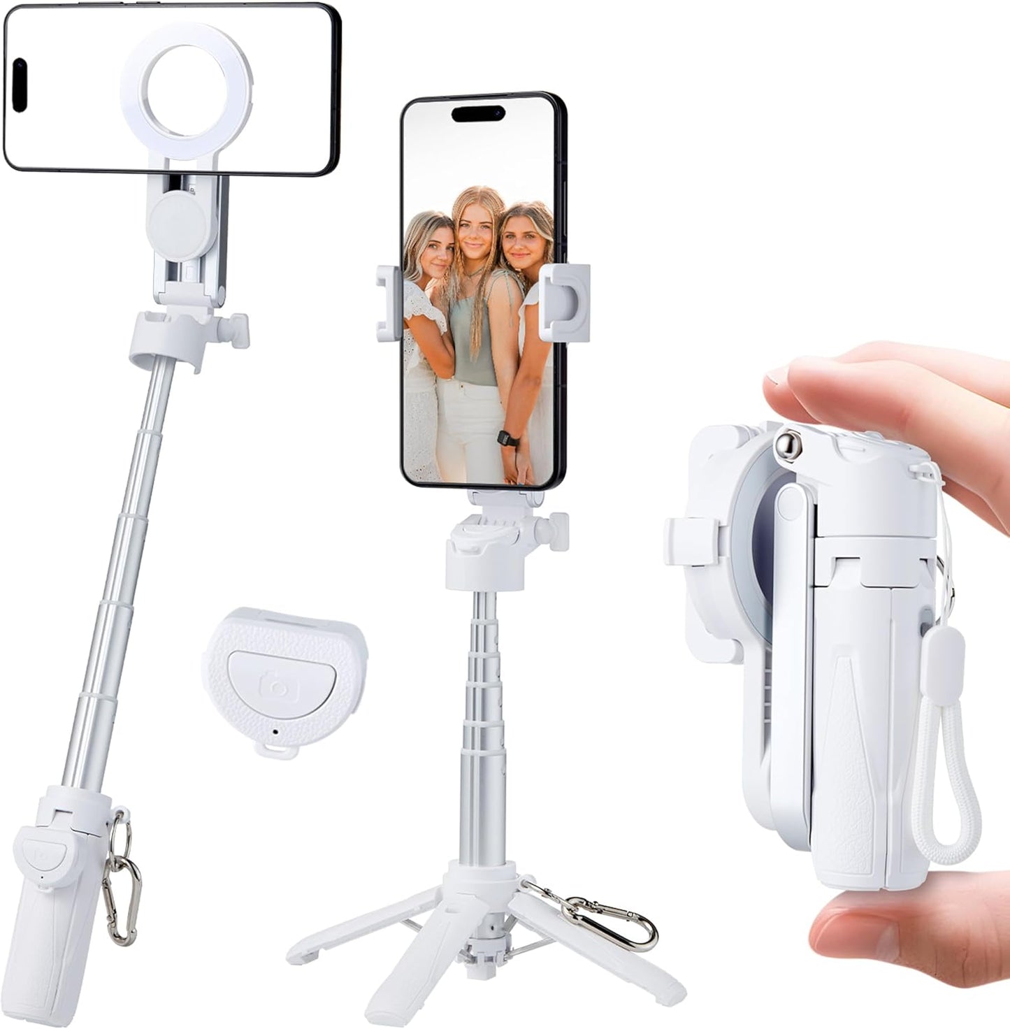 Magnetic Tripod for Phone,2 in 1 for Magsafe Stand＆ Clip Portable Pocket Size Selfie Stick for Android/iPhone,Phone Holder with Wireless Rechargeable Remote Control for Photography, Live Streaming