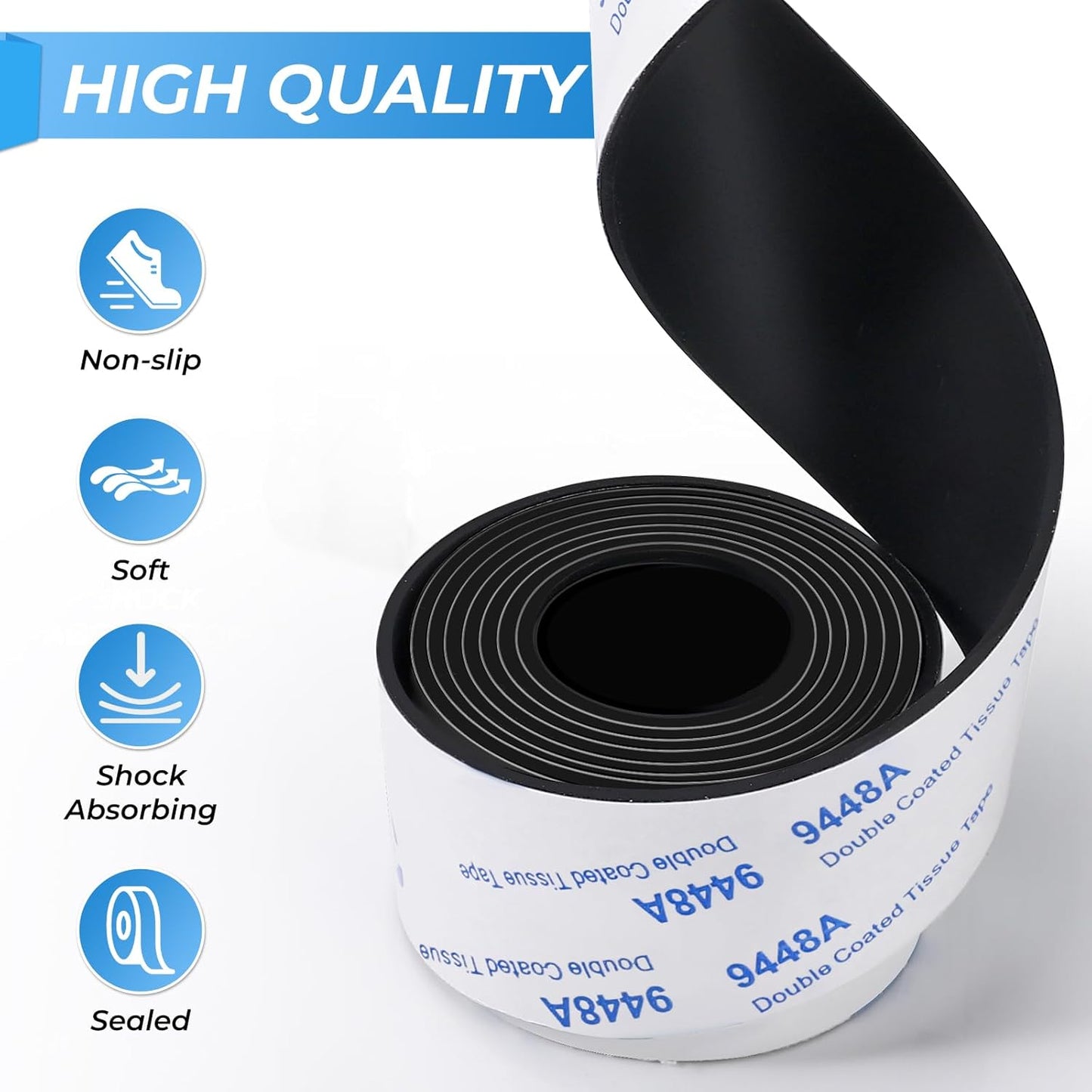 Adhesive Rubber Strips, 2 Rolls Rubber Tape, Non Slip Adhesive Strips Rubber Feet for Any Furniture and Appliances 1x40 inch