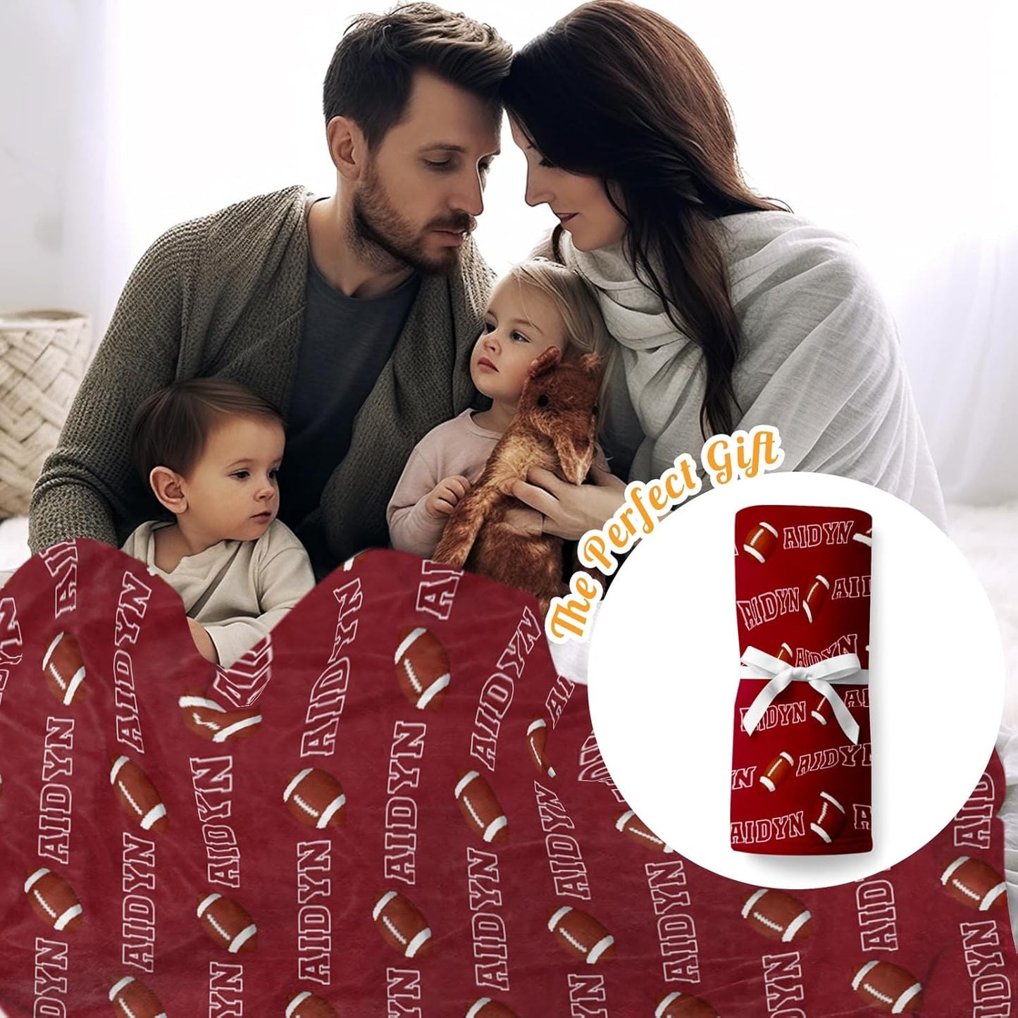 Custom Name Football Blanket - Personalized Names Soft Plush Flannel Throw Blankets for Baby Kids Teen Boys Girls Holidays Birthdays Gifts Color13