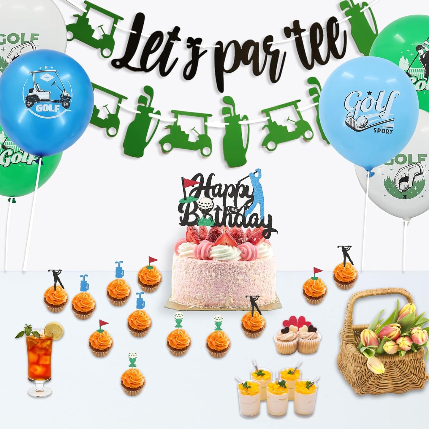 Golf Birthday Party Decorations - 27pcs Golf Themed Party Decorations for Golf Banner, Happy Birthday Cake Topper, Cupcake Toppers, Balloon, Sport Themed Party Decor Supplies