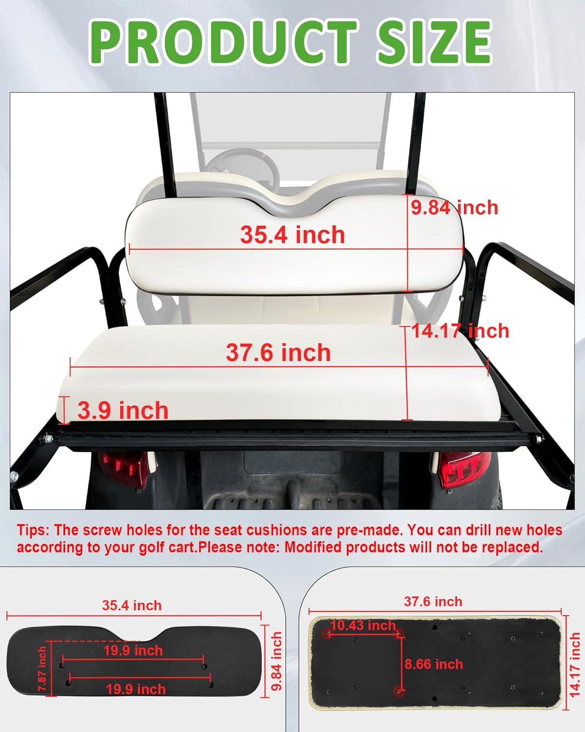 Universal Rear Replacement Cushions for Golf Cart Flip Rear Seat,Golf Cart Back Seat for EZGO TXT RXV ST for ST Sport for Valor Models for Club Car,Seat Bottom Cushion and Back Cushion Set