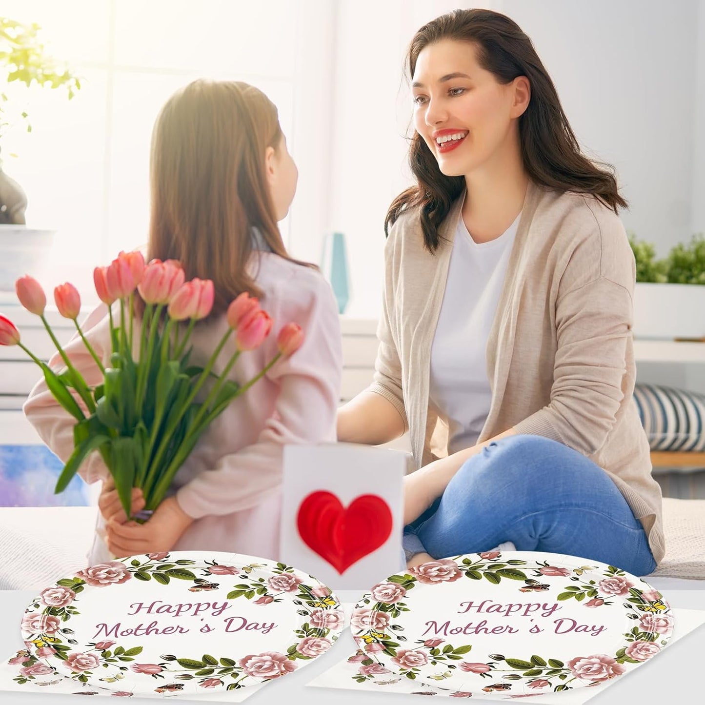 75PCS Happy Mother's Day Paper Plates and Napkins - Mothers Day Party Supplies Tableware Set for Best Mom Ever Flowers Theme Disposable Dinnerware for Mothers Birthday Party Favors