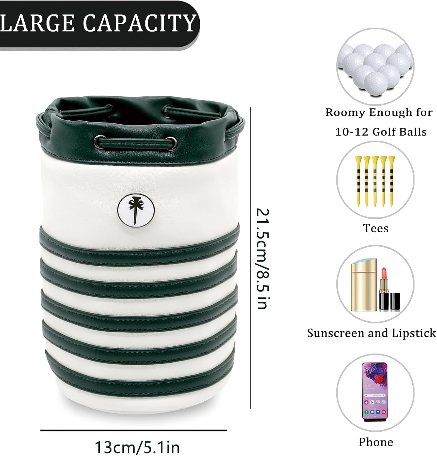 PINKTEE Golf Ball Sack Valuables Pouch Leather Bag Bucket Waist Design with Removable Magnetic Ball Marker