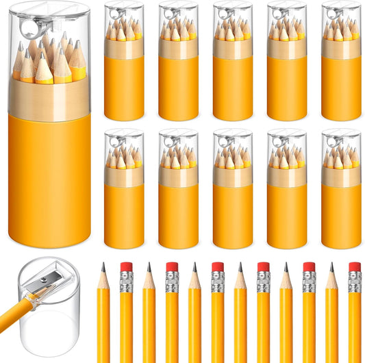 24 Pack Mini Golf Pencils Bulk with Eraser Sharpener 288 Pcs 2hb Pre-sharpened Yellow Half Pencils Short Pencil Gift for Kids Operation Christmas Items Classroom Party Favor Supplies Golf