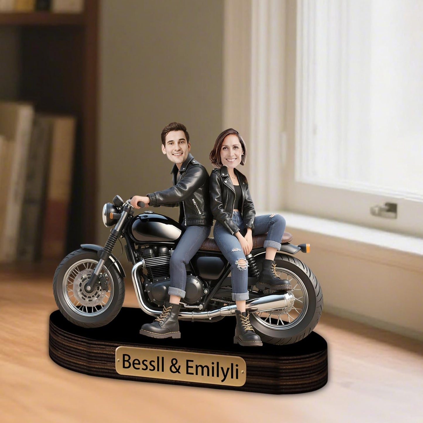 Personalized Motorcycle Cartoon Portrait Desktop Ornament Custom Name Unique Acrylic Desk Decor Gift For Wife Girlfriend Couple Birthday Xmas Anniversary (style 37)