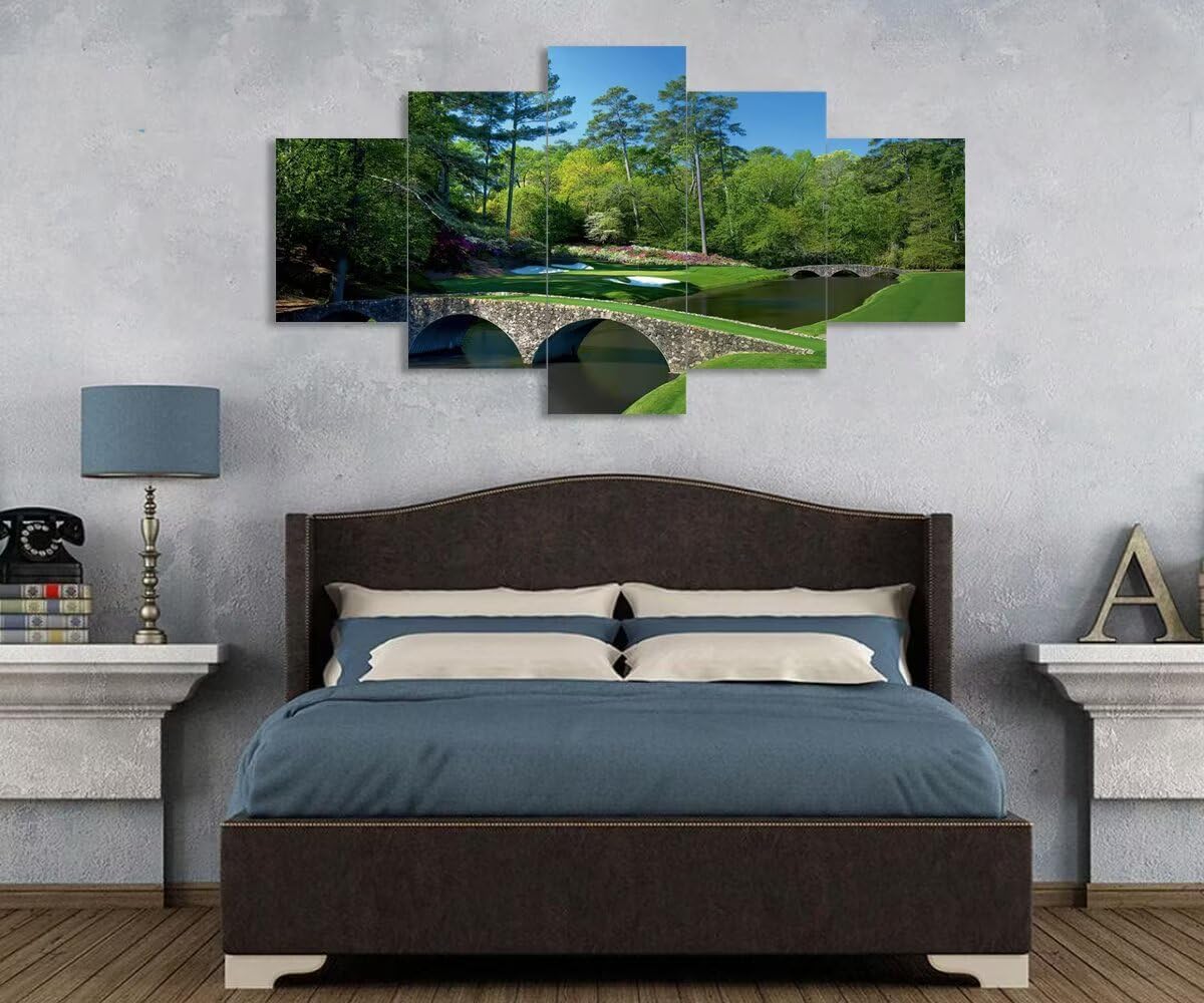 chenchenArt Augusta National Golf Course 12th Hole Wall Art Living Room Bedroom Bathroom Home Decorations Golf Course Pictures Posters Canvas Prints Modern Artwork Framed Ready to Hang(60''W x 32''H)