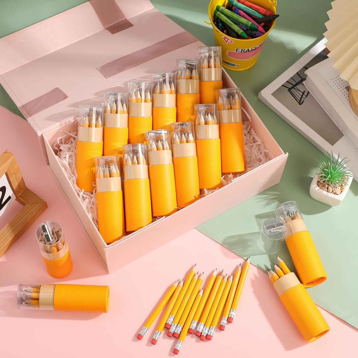 60 Pack 720 Pcs Mini Golf Pencils Bulk with Eraser and Sharpener 2HB Pre-sharpened Yellow Half Pencils Short Pencil Gift for Kids Back to School Party Favor Classroom Supplies Golf Event