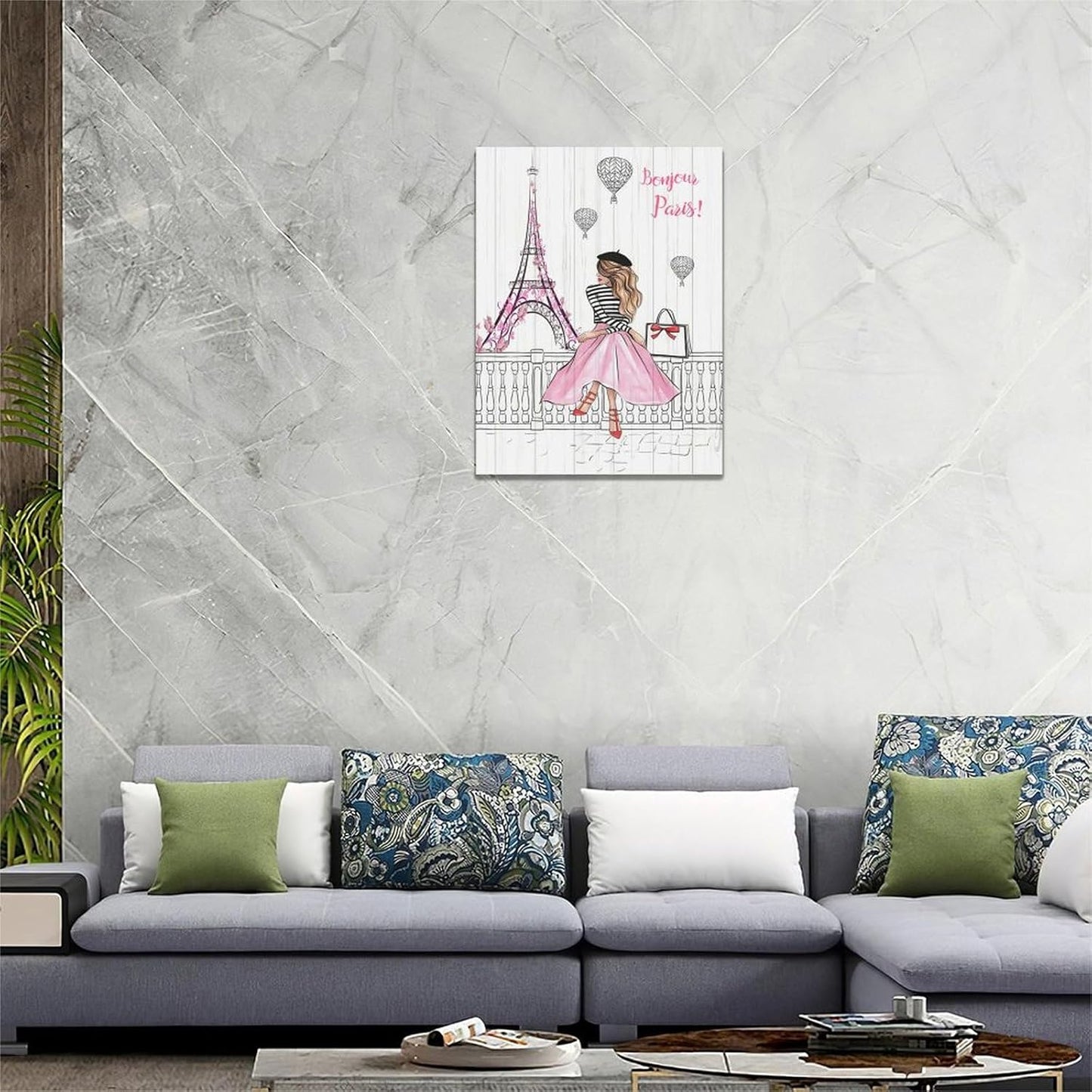 Pink Eiffel Tower Wall Art Romantic Paris Fashion Women Canvas Wall Decor Butterfly Eiffel Tower Picture Painting Print Modern Atwork For Girls Women Room Bathroom Office Framed Ready to Hang 20"x24"