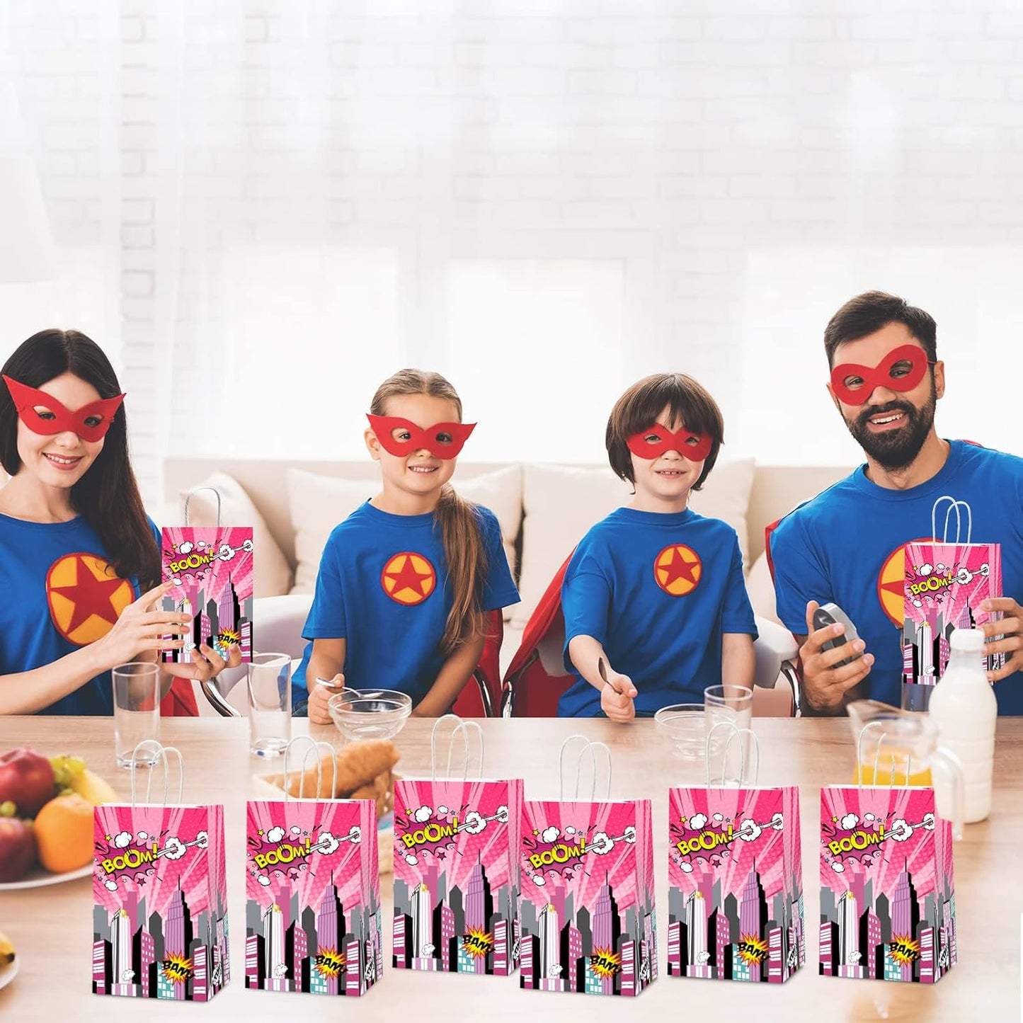 gisgfim 12 Pcs Super Girl Theme Party Supplies Bags Pink Hero Birthday Party Goody Treat Paper Bags Party Decorations Super Girl Theme Baby Shower Birthday Party Gifts 8.3 x 4.7 x 3.2 Inches
