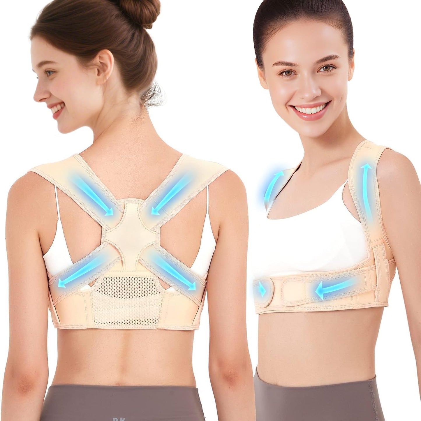 Posture Corrector for Women and Men, Adjustable Back Brace Posture Corrector with Shoulder Brace & Back Straightener, Upper Back Support for Clavicle, Neck, Shoulder Pain Relief (Beige, Large)
