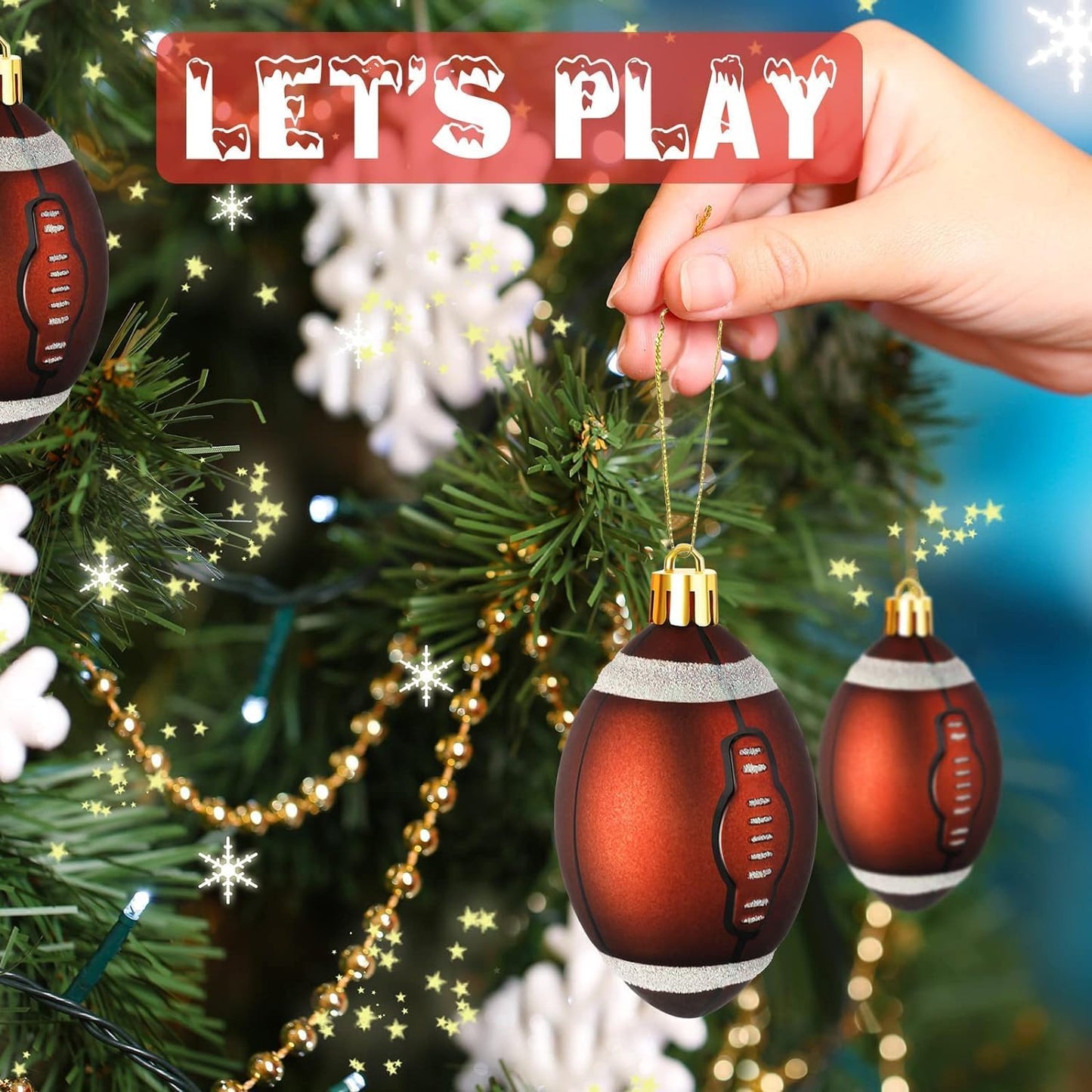 Leitee 18 Pcs Christmas Plastic Football 2.36 Inch Xmas Tree Ornaments with Hanging Loop Sports Theme Decorative Hanging Ornaments for Holiday Party Christmas Tree Home