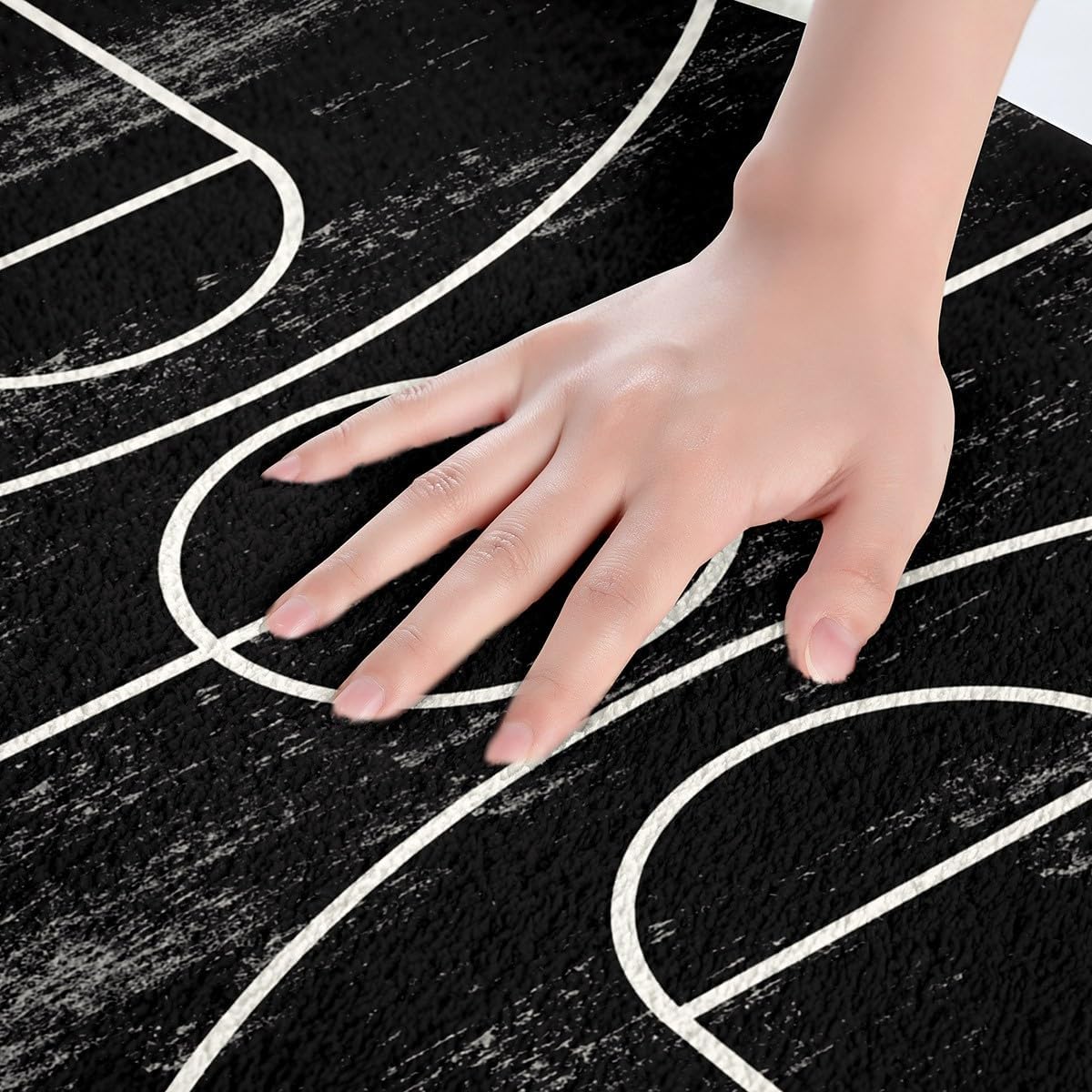 Feelyou Basketball Polyester Bath Rug Black White Soft Fleece Door Carpet for Kids Boys Girls Basketball Court Print Non Slip Bath Mat Ball Game Bathroom Floor Indoor Doormat,20x32 Inch