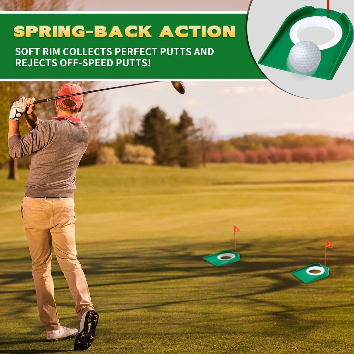 Sotiff Golf Putting Practice Cup Hole Training Aids Golf Accessories Training Putters with Plastic Flag for Adult Green Office Garage Yard Indoor Outdoor Practice